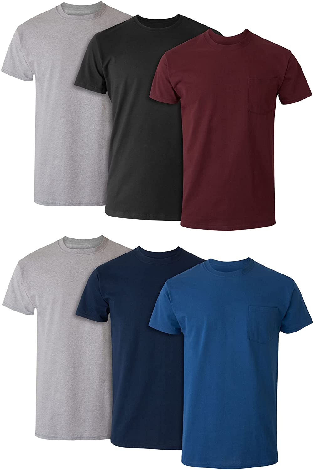 Hanes Men’s Pocket Undershirt Pack, Cotton Crew Neck T-Shirt, Moisture Wicking Tee, Assorted 6-Pack