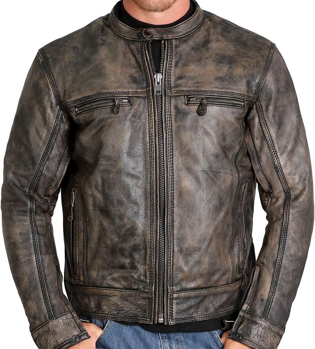 Hot Leathers JKM1019 Men's Distressed Brown Leather Motorcycle Biker Jacket with Gun Pockets - 2X-Large