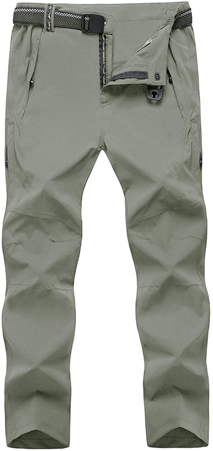 TBMPOY Men's Outdoor Quick-Dry Lightweight Waterproof Hiking Mountain Pants with Belt