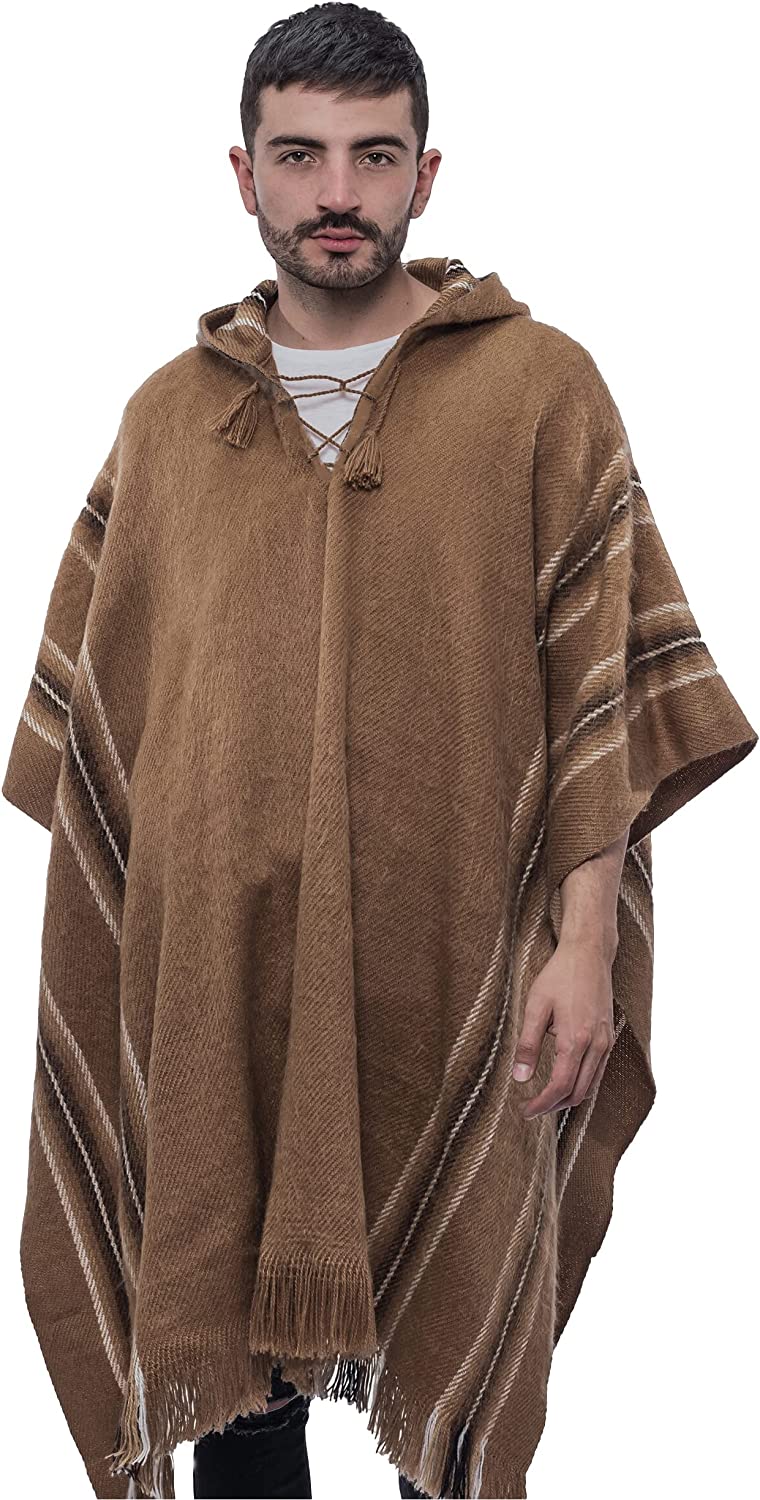Gamboa Alpaca Poncho Men Ponchos Adult Wool Poncho Men Pancho Men Mens Poncho Cloak with Hood Men Mexican Poncho Style