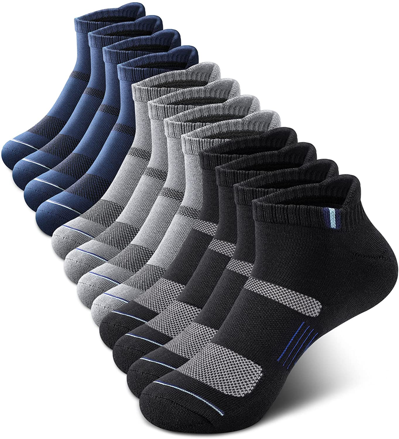 6 Pack Ankle Socks for Men - Athletic Cushioned Low Cut Tab Breathable Socks With Arch Support for Running Hiking Cycling (One size fits 6-11)