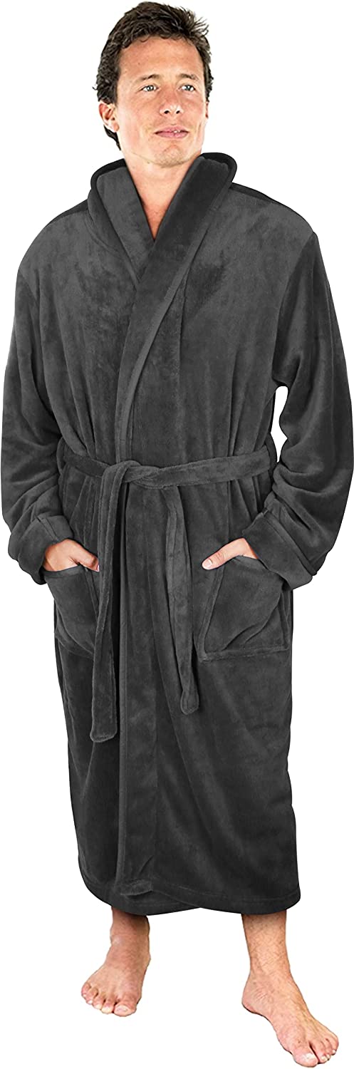 NY Threads Luxurious Mens Shawl Collar Fleece Bathrobe Spa Robe