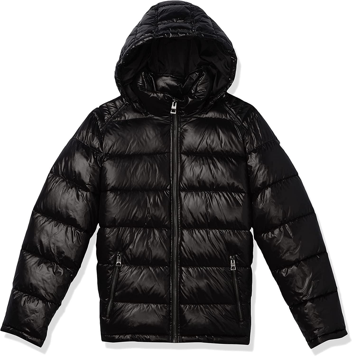 GUESS mens Mid-weight Puffer Jacket With Removable Hood