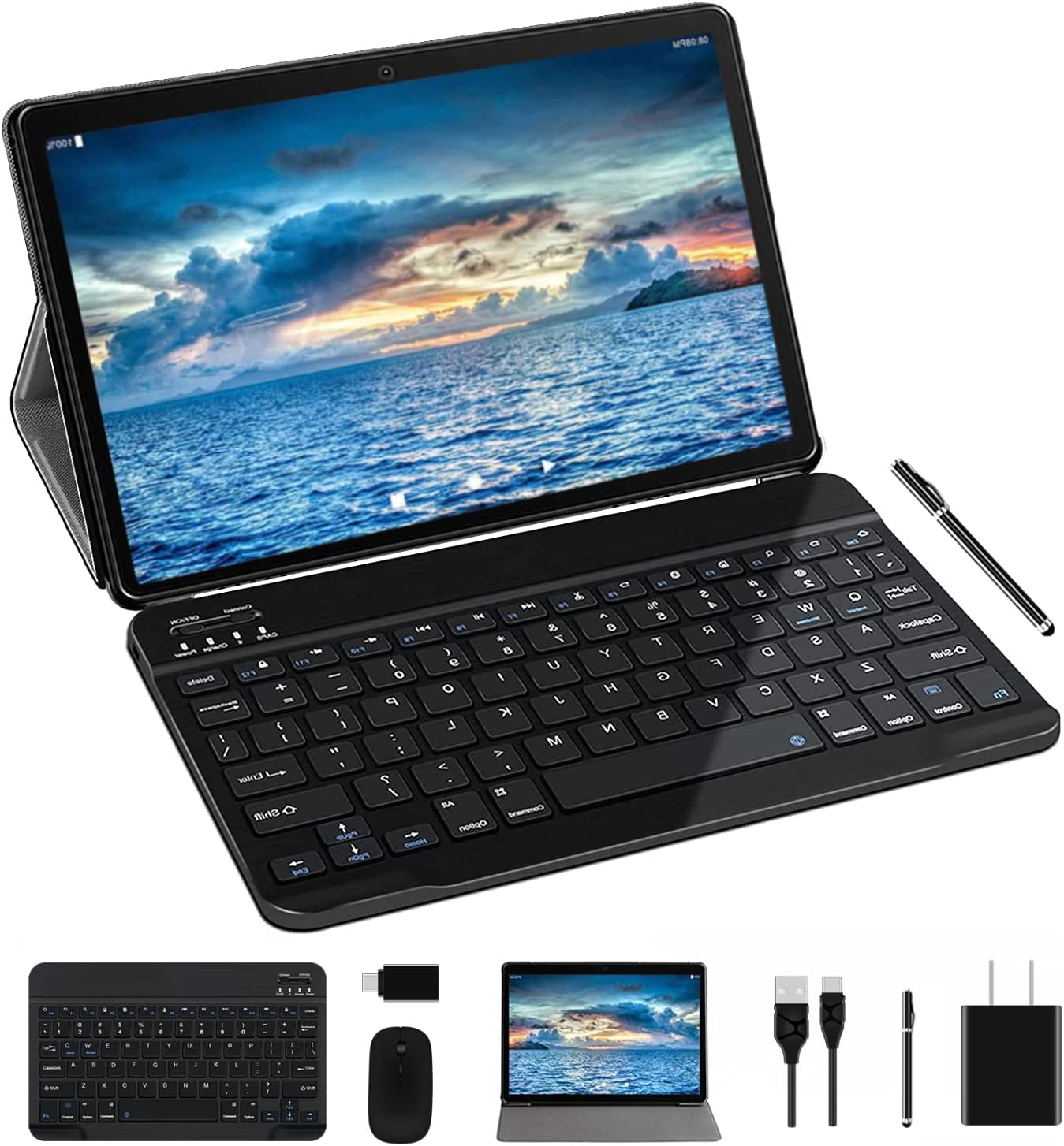 2022 Tablet 10.1 inch Android 10.0 - JUSYEA J5-W Tablets Ultra-Portable - RAM 4GB | 64GB Expandable - 8000mAh Battery - WiFi —Mouse | Keyboard and More -Black