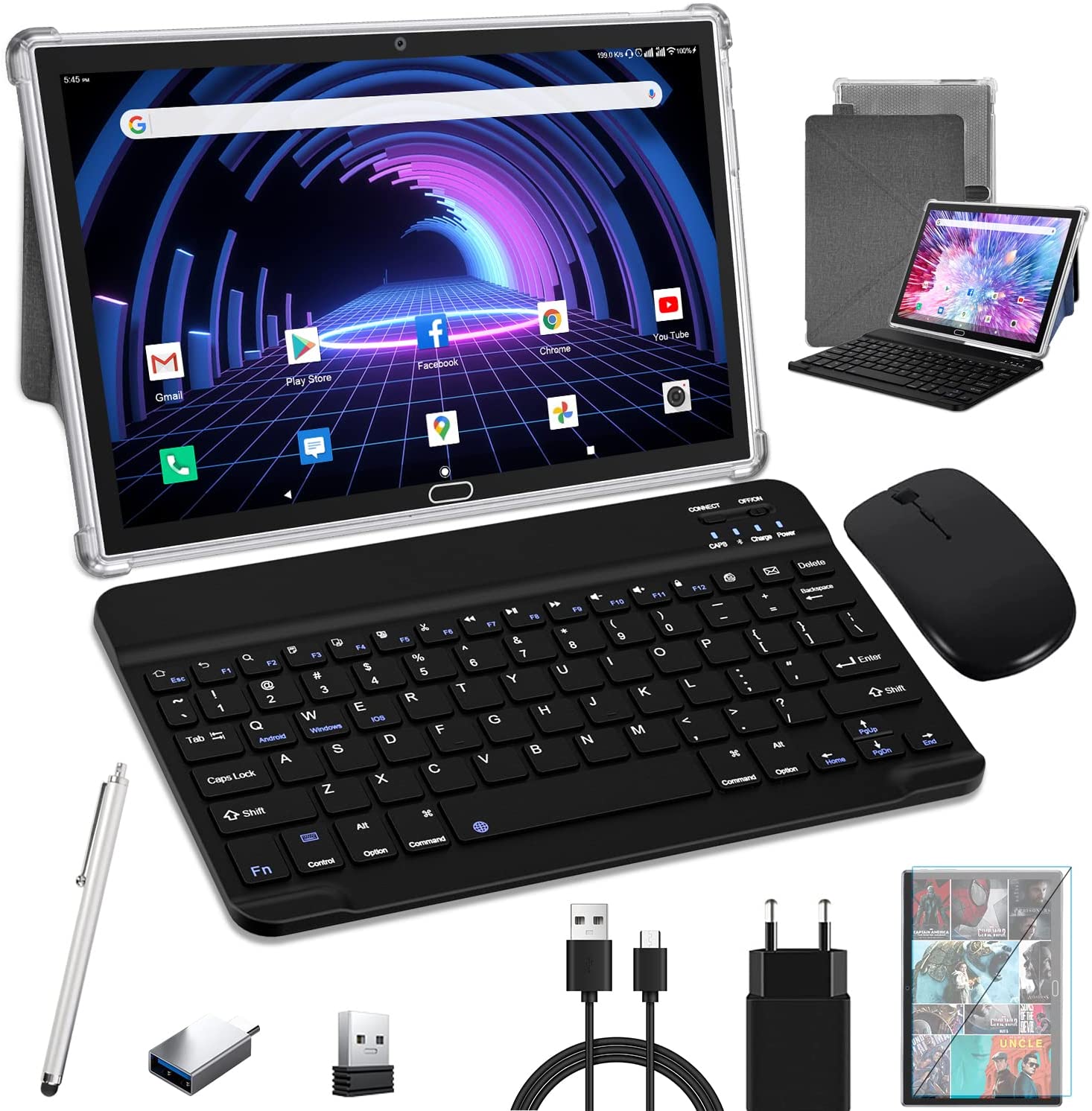 Tablet 10 inch Android 11 Octa-Core Processor Dual Sim Cellular 4G LTE Tablet PC 4GB RAM 64GB ROM 256GB Expandable, Google Certified Tablet with Keyboard 13 MP Camera Bluetooth WiFi GPS