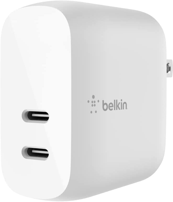Belkin 40W USB-C PD Wall Charger, Dual USB-C Ports for 20W Per Port Fast Power Delivery Enabled Charging for iPhone 13, 13 Pro, 13 Pro Max, 12, 12 Pro, 12 Pro Max, Mini, iPad Pro, Galaxy, and More