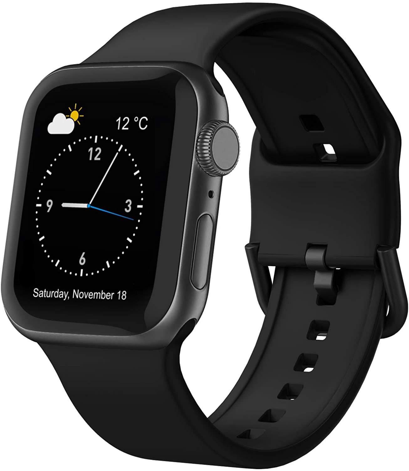 Sport Band Compatible with Apple Watch Bands 45mm 44mm 42mm, Soft Silicone Wristbands Replacement Strap with Classic Clasp for iWatch Series SE 7 6 5 4 3 2 1 for Women Men, Black 42/44/45mm