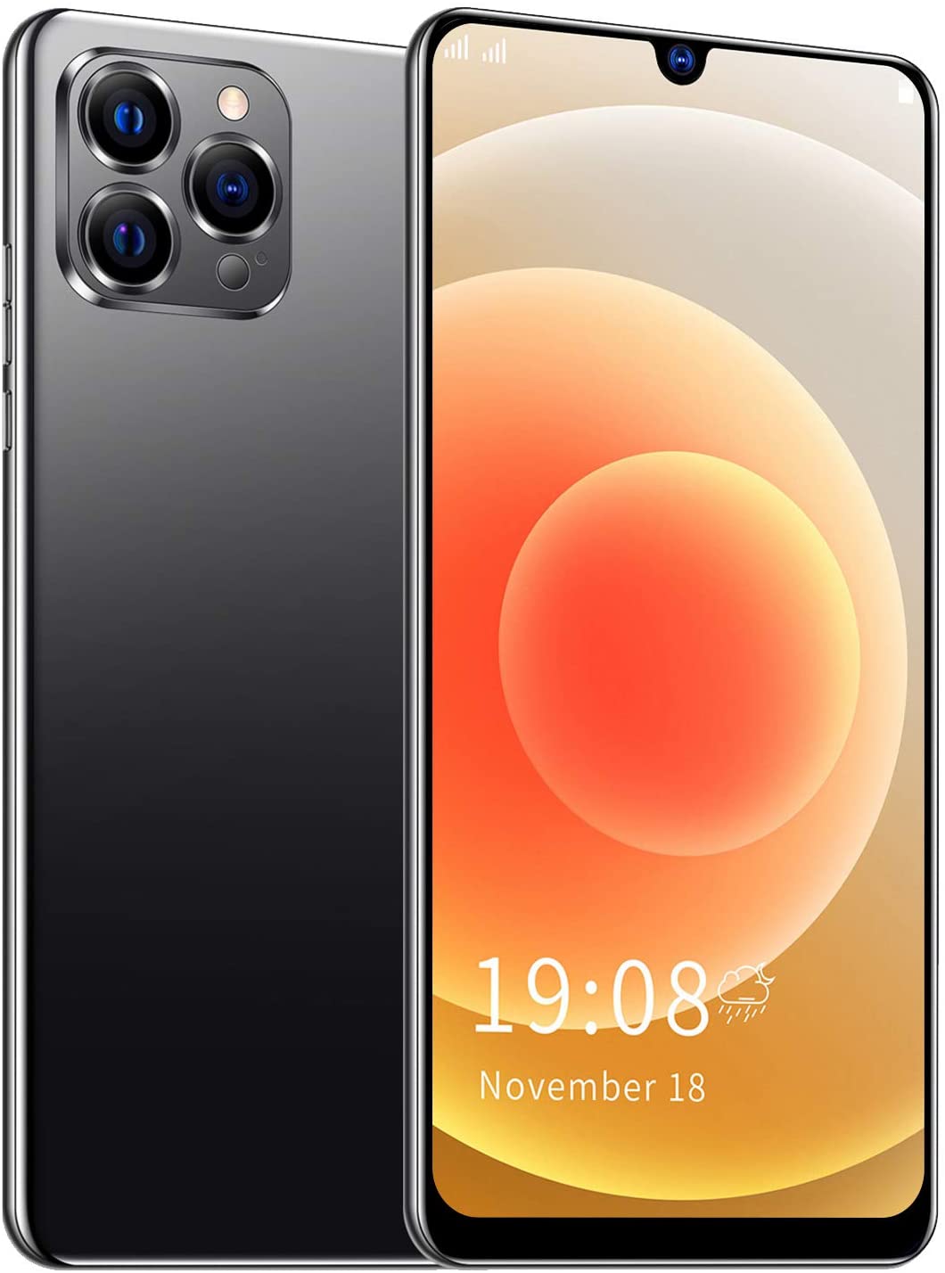 IP12 PRO Unlocked Android Smartphone ,6.26in Waterdrop Full Screen Dual SIM Cell Phone ,Ultra Thin Mobile Phone Supports Face Fingerprint Unlocking ,Quad Core CPU ,Triple Rear Camera Black