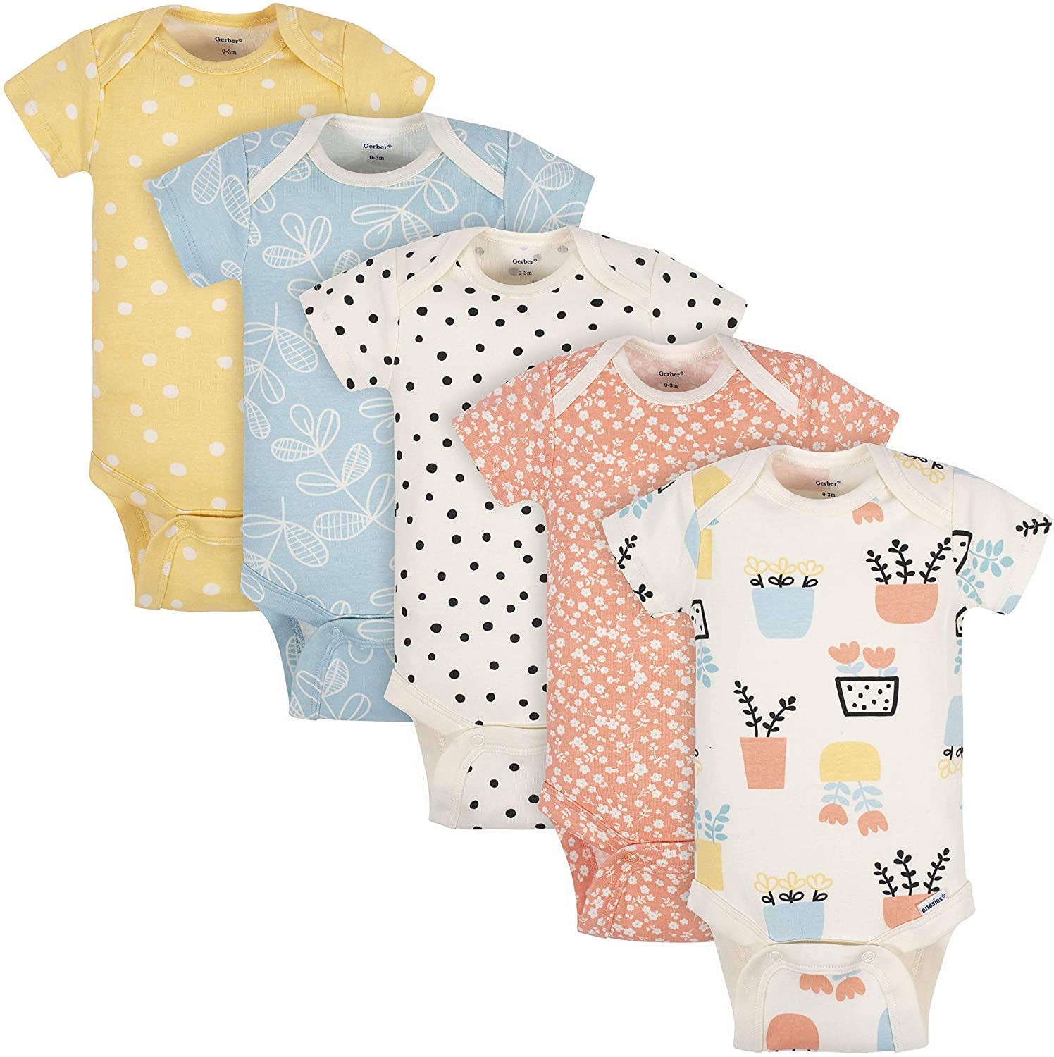 Grow by Gerber baby-girls Organic 5-pack Short-sleeve Onesies Bodysuits