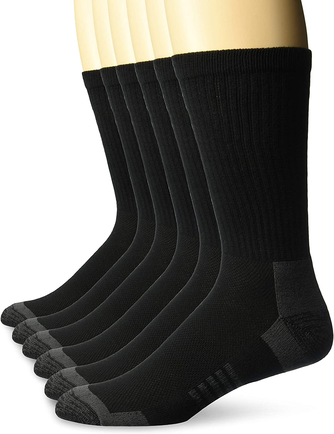 Amazon Essentials Men's Peformance Cotton Cushioned Athletic Crew Socks, Pack of 6