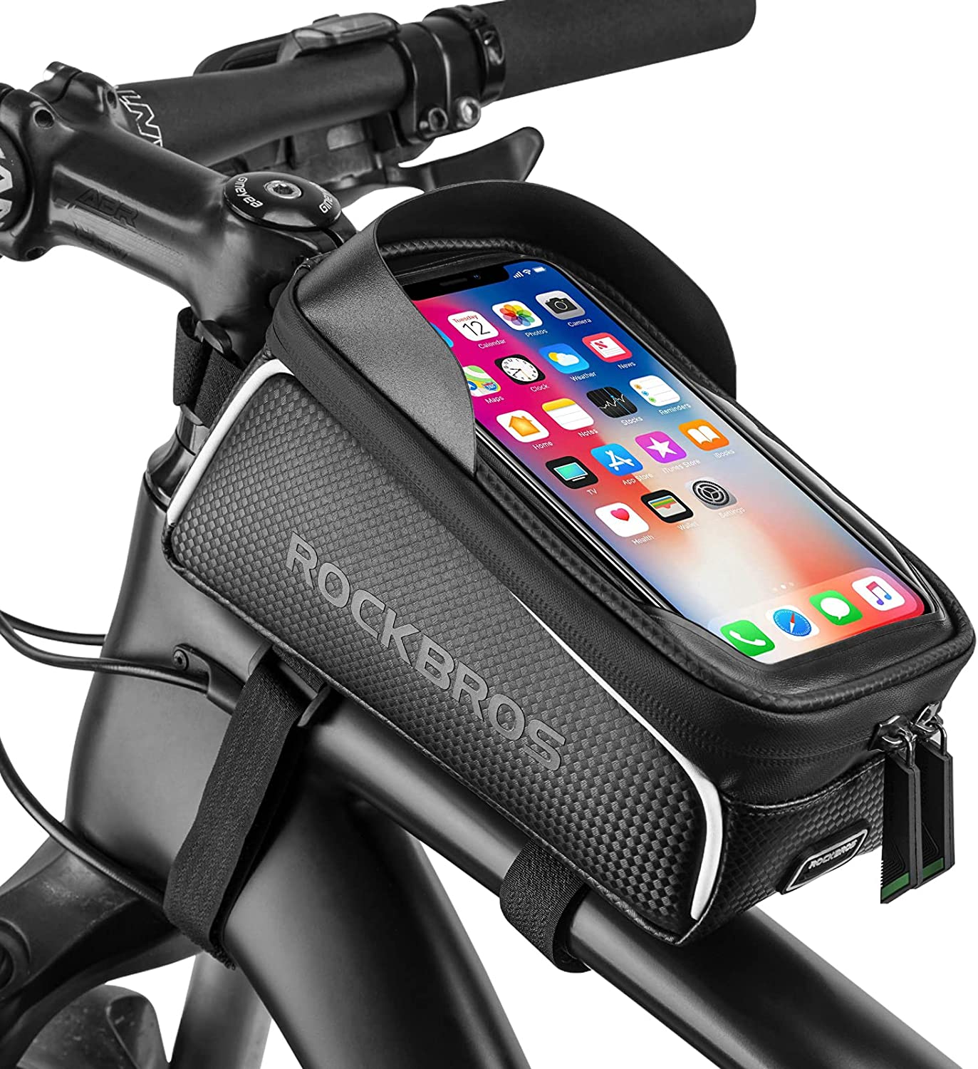Bike Phone Front Frame Bag Bicycle Bag Waterproof Bike Phone Mount Top Tube Bag Bike Phone Case Holder Accessories Cycling Pouch Compatible Phone Under 6.5”