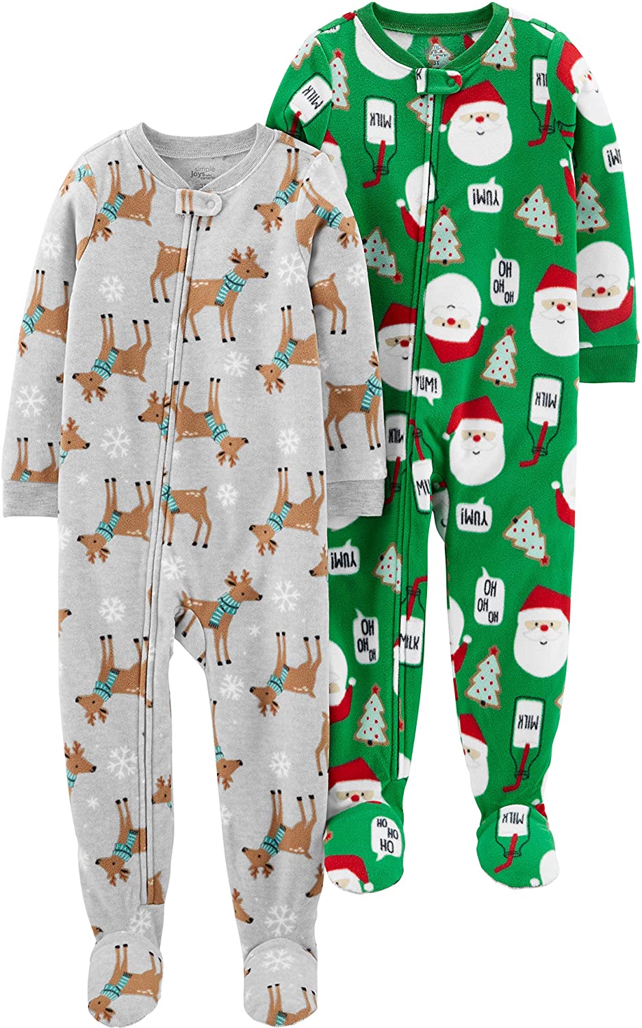 Simple Joys by Carter's Unisex Toddlers and Babies' Holiday Fleece Footed Sleep and Play, Pack of 2