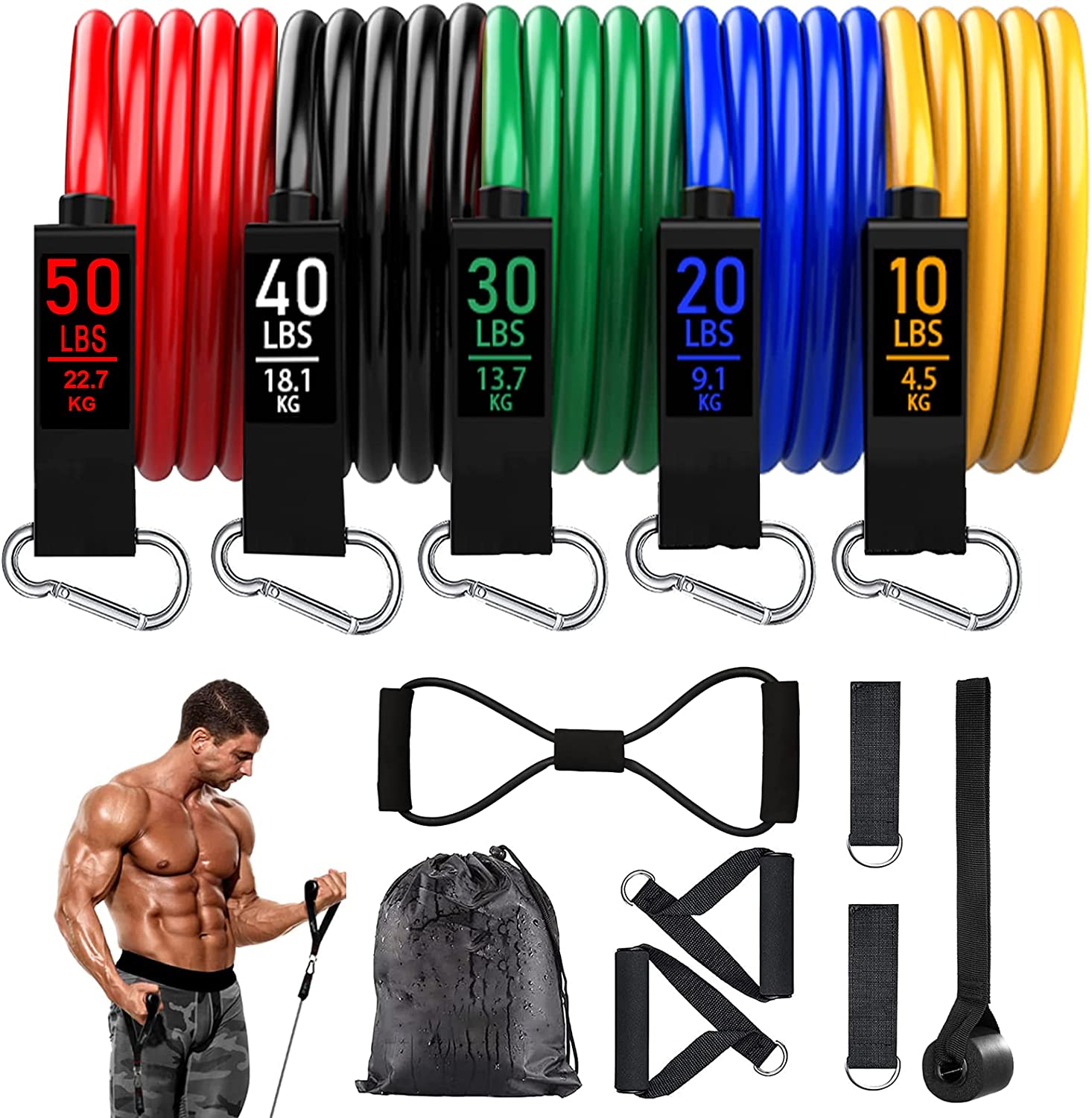 Resistance Bands, Resistance Band Set, Workout Bands, Exercise Bands for Men and Women, Exercise Bands with Door Anchor, Handles, Legs Ankle Straps for Muscle Training, Physical Therapy, Shape Body