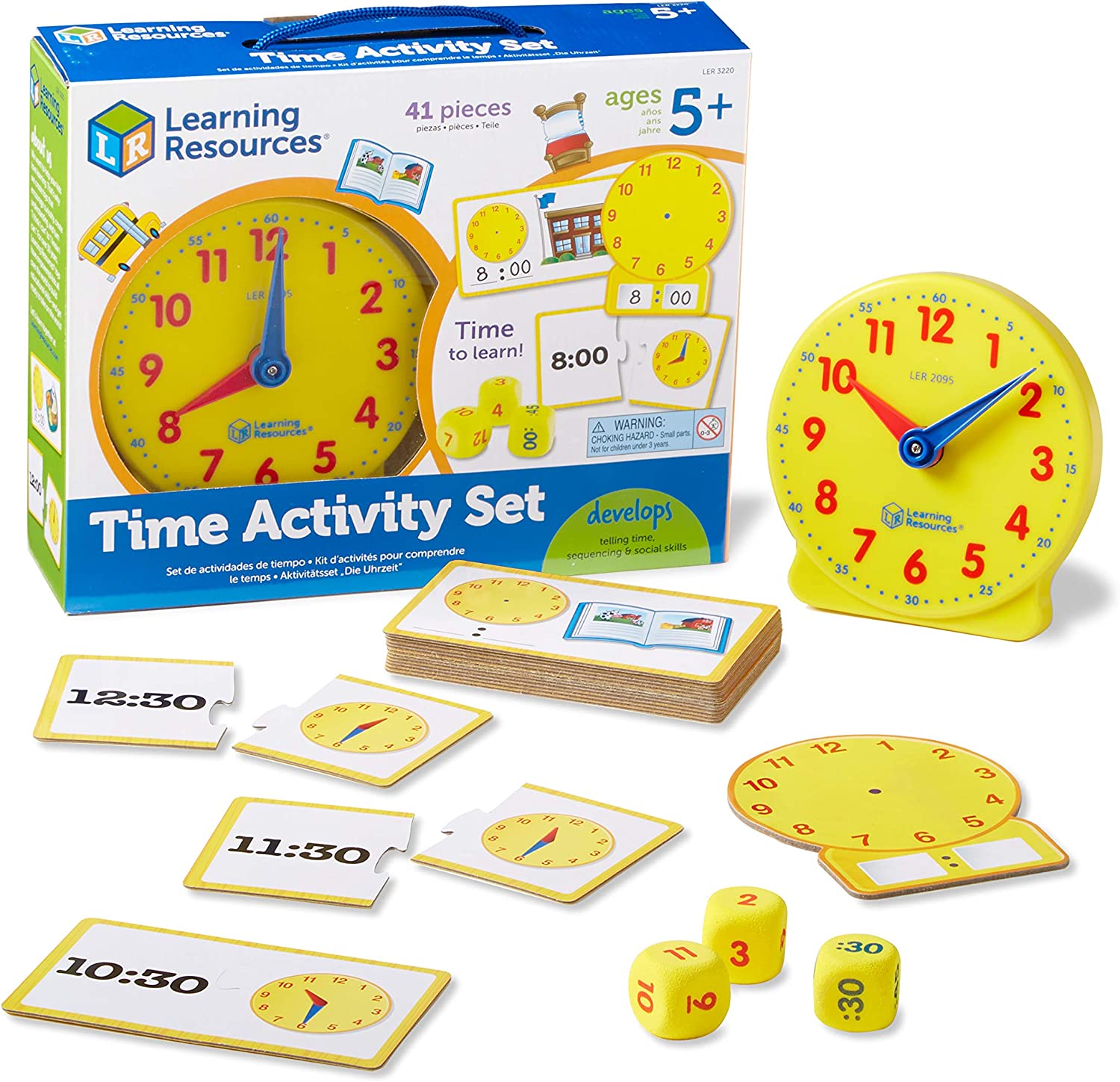 Learning Resources Time Activity Set - 41 Pieces, Ages 5+ Teaching Clocks for Kids, Telling Time, Homeschool Supplies, Kindergartner Learning Activities