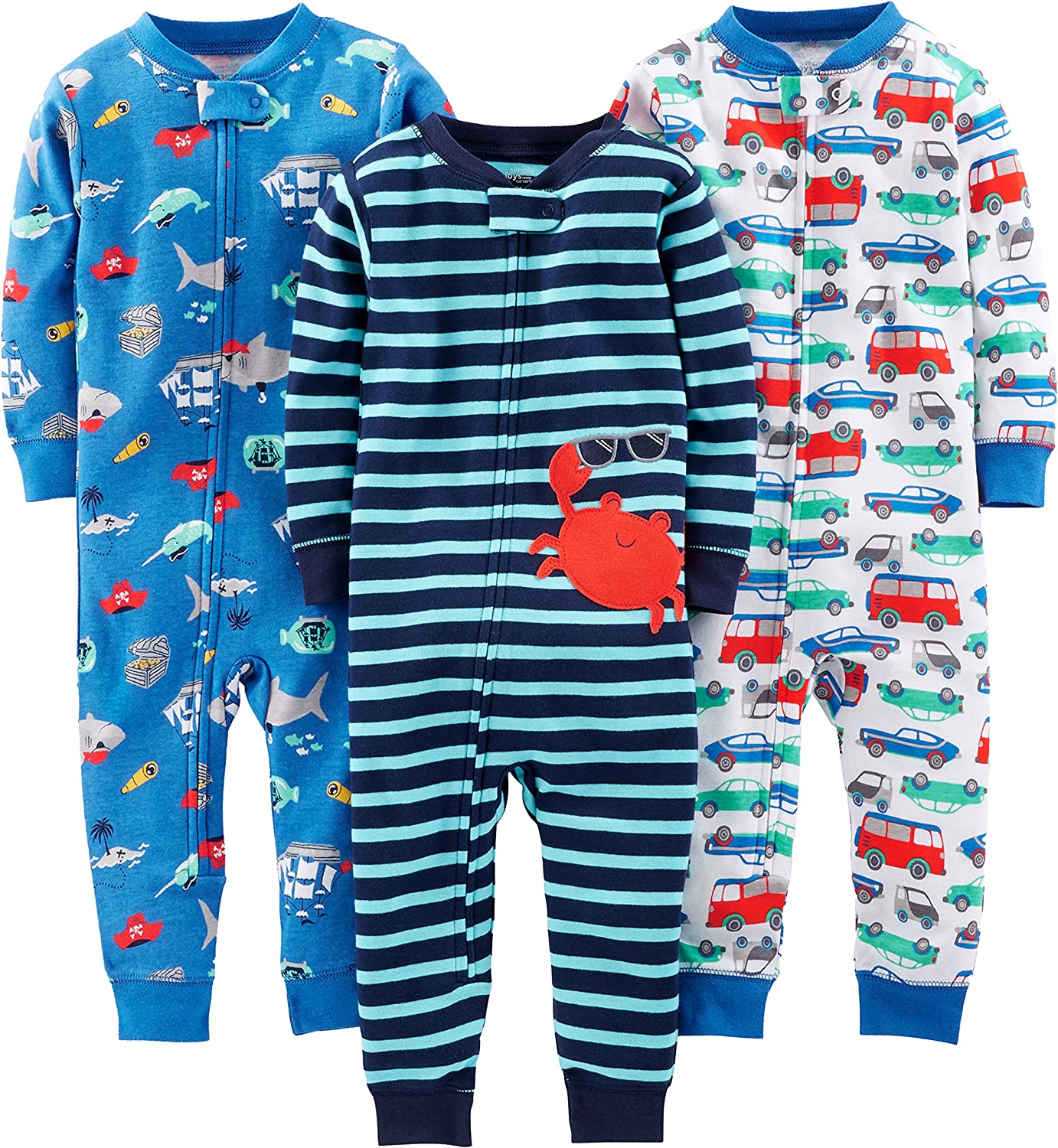 Simple Joys by Carter's Toddlers and Baby Boys' Snug-Fit Footless Cotton Pajamas, Pack of 3