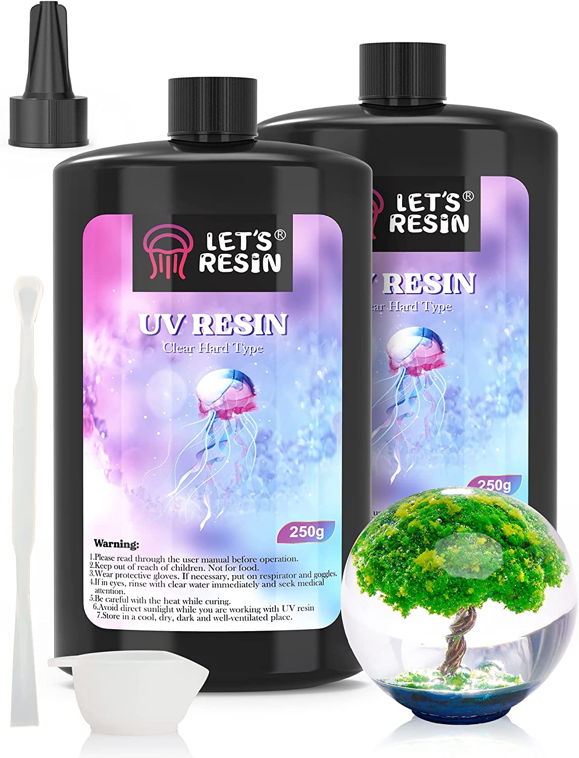 LET'S RESIN UV Resin, Upgraded 500g Crystal Clear UV Resin Hard, Low Odor Ultraviolet Epoxy Resin, UV Light Cure Solar Sunlight Activated Glue for Jewelry, Craft Decoration