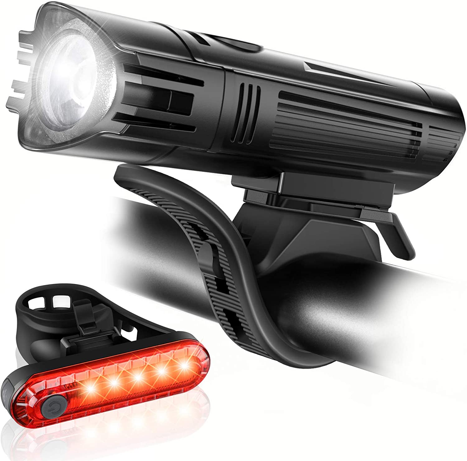 Ascher Ultra Bright USB Rechargeable Bike Light Set, Powerful Bicycle Front Headlight and Back Taillight, 4 Light Modes, Easy to Install for Men Women Kids Road Mountain Cycling