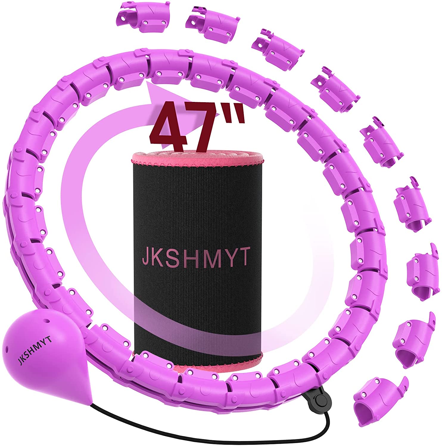 JKSHMYT Smart Weighted Fit Hoop Plus Size for Adults Weight Loss, Hula Circle-2 in 1 Infinity Fitness Hoop, 24 Links Detachable & Size Adjustable, with Ball Auto Rotate 360 Degree for Kids and Women