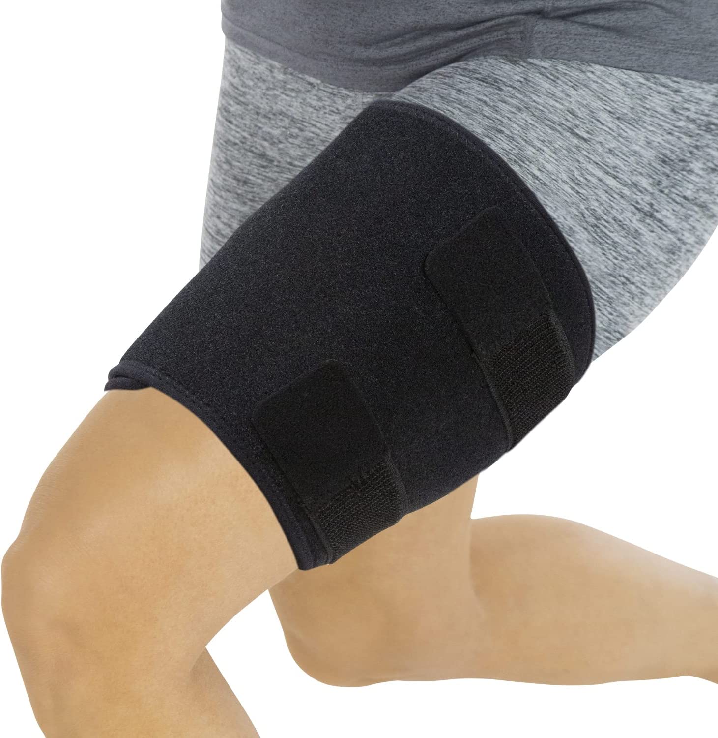 Vive Thigh Brace - Hamstring Quad Wrap - Adjustable Compression Sleeve Support for Pulled Groin Muscle, Sprains, Quadricep, Tendinitis, Workouts, Sciatica Pain and Sports Recovery - Men, Women (Black)