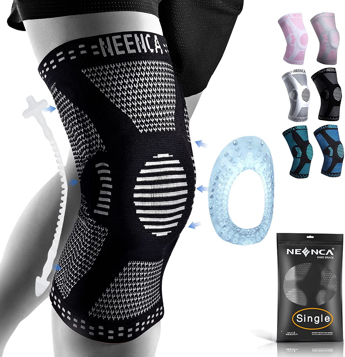 NEENCA Professional Knee Brace, Compression Knee Sleeve with Patella Gel Pad & Side Stabilizers, Knee Support Bandage for Pain Relief, Medical Knee Pad for Running, Workout, Arthritis, Joint Recovery