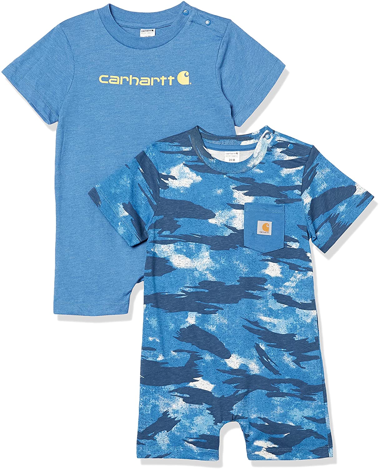 Carhartt baby-boys Short-sleeve Blue Camo 2-piece Romper Set
