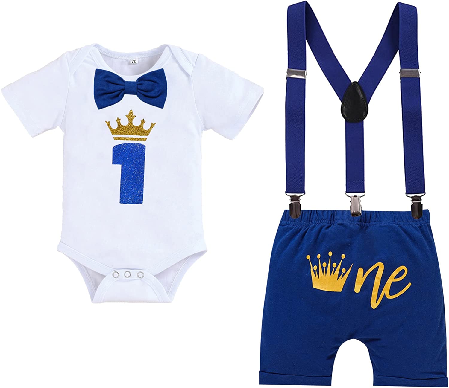 GRNSHTS Baby Boy Funny First Birthday Clothes Infant Boy Bow Tie Romper Bodysuit Cake Smash Outfits