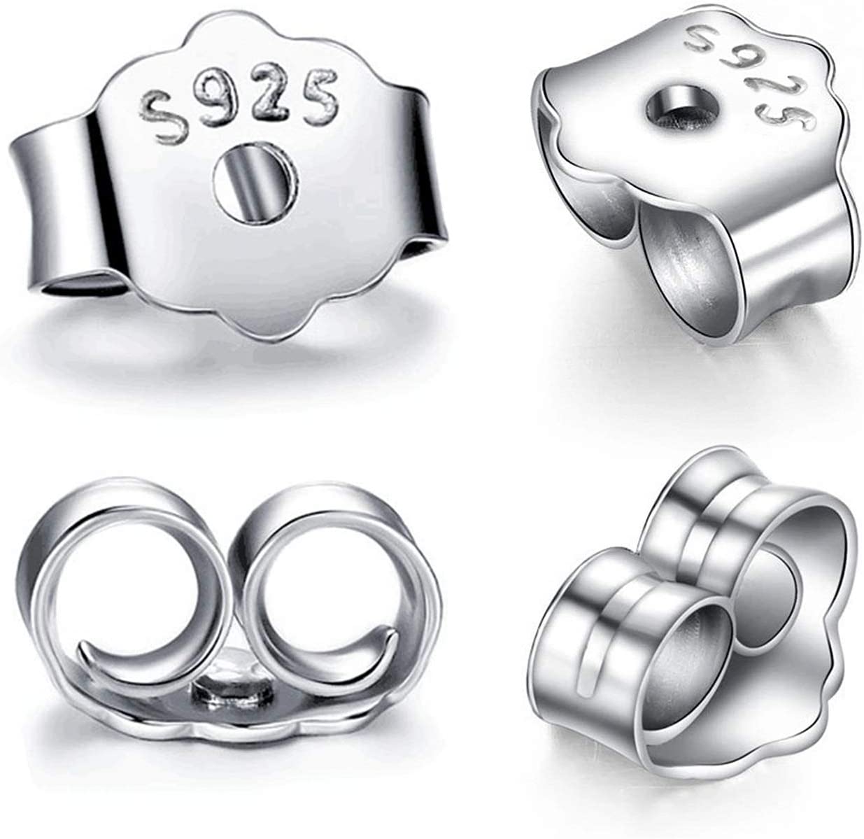 Hollosport S925 Sterling Silver Earring Backs Replacements for Posts,12Pcs/6Pairs Pierced Earring Backings Secure for Studs,Hypoallergenic Safety Locking Butterfly Ear Ring Stoppers 5.7X4.6X3mm