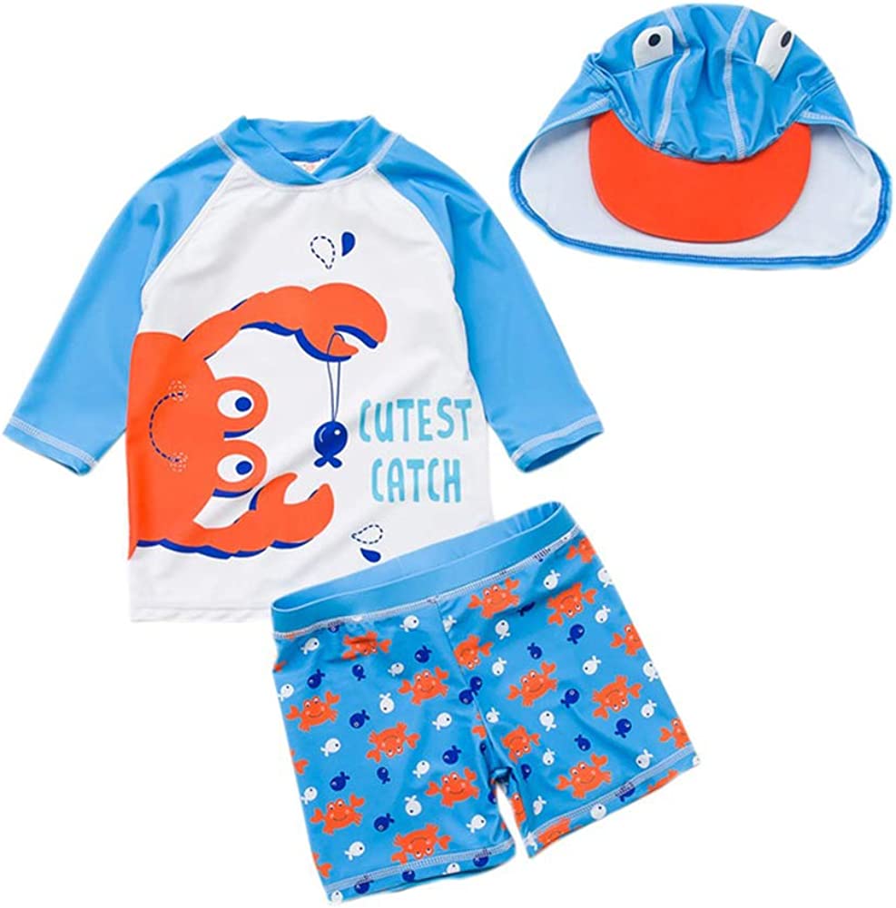 Baby Toddler Boys Two Pieces Swimsuit Set Boys Crab Bathing Suit Rash Guards with Hat UPF 50+ FBA