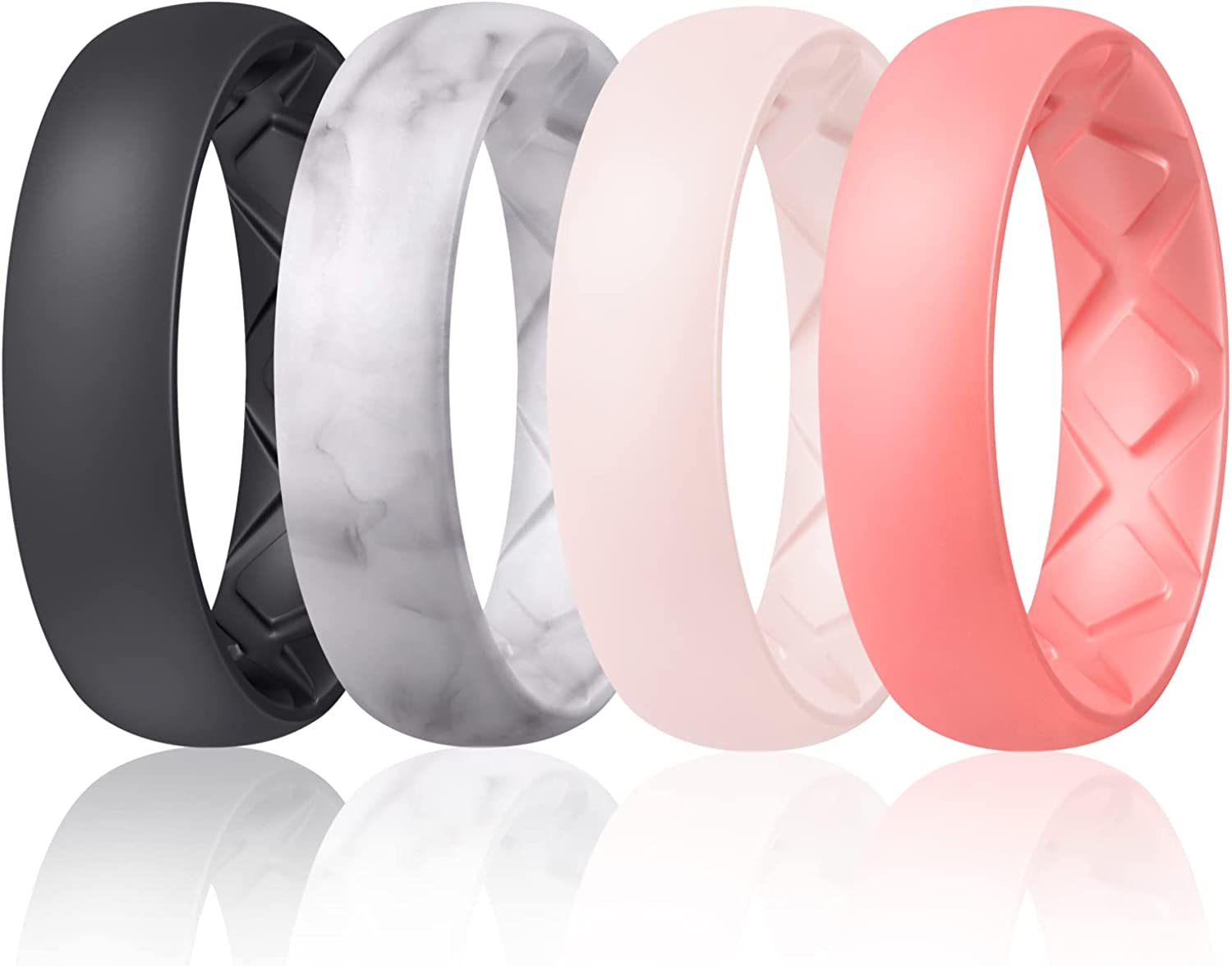 Egnaro Inner Arc Ergonomic Breathable Design, Silicone Rings for Women with Half Sizes, Women's Silicone Wedding Band, 6mm Wide - 2mm Thick