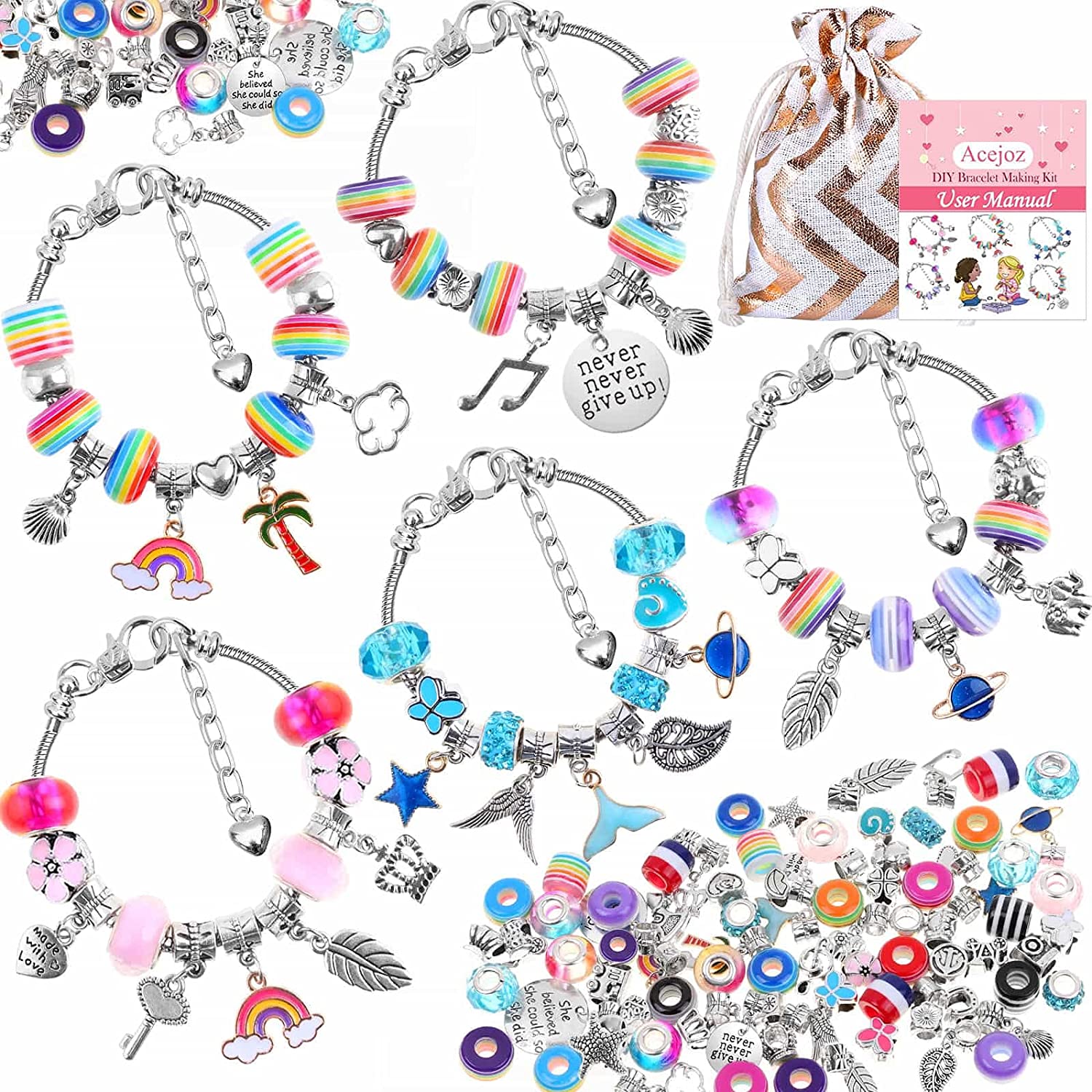 85 Pcs Charm Bracelet Making Kit, Acejoz DIY Charm Bracelets Beads for Girls, Adults and Beginner Jewelry Making Kit