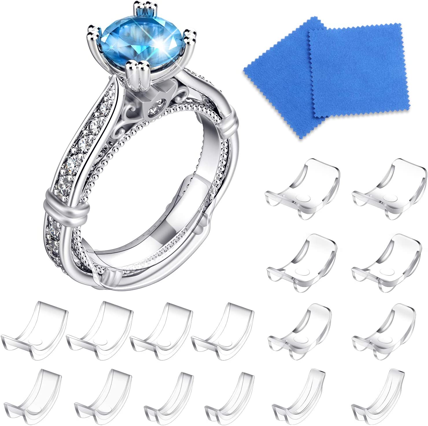 16 Packs Ring Size Adjuster Invisible Ring Size Adjuster for Loose Rings Ring Adjuster Size Fit Any Rings Ring Guard Spacer (8 Sizes)