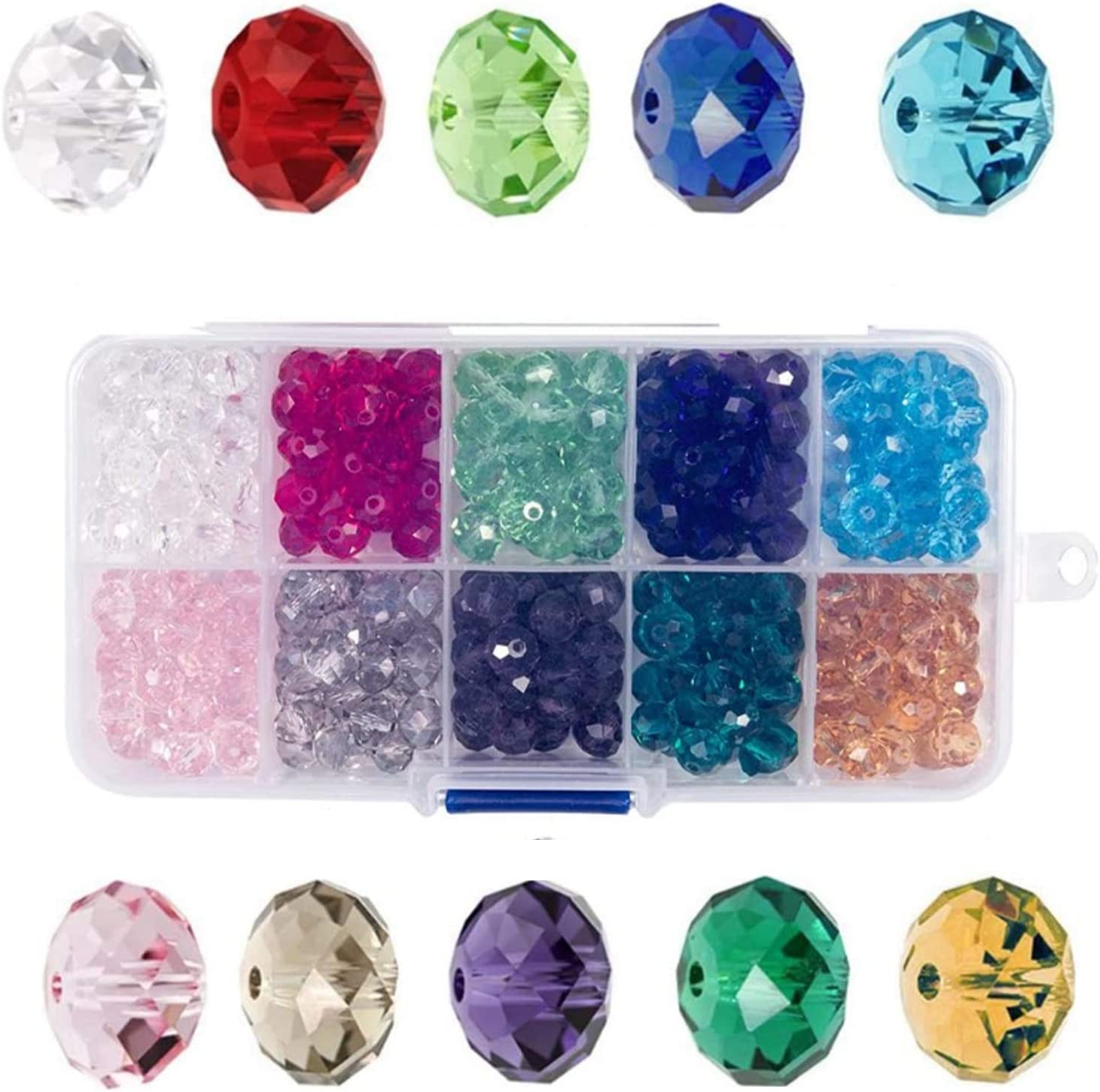Bingcute 8mm Wholesale Briolette Crystal Glass Beads for Jewelry Making Faceted #5040 Briollete Rondelle Shape Assorted Colors with Container Box