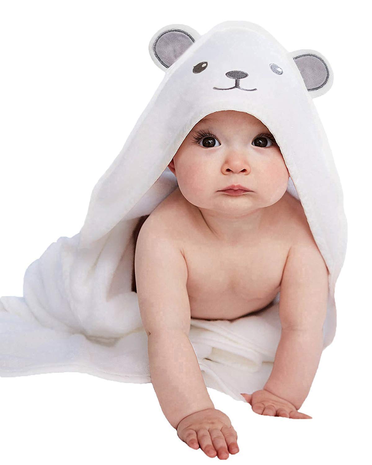 HIPHOP PANDA Bamboo Hooded Baby Towel - Soft Bath Towel with Bear Ears for Babie, Toddler, Infant - Ultra Absorbent, Natural Baby Stuff Baby Bath Shower Gift for Boy and Girl - (Bear, 30 x 30 Inch)