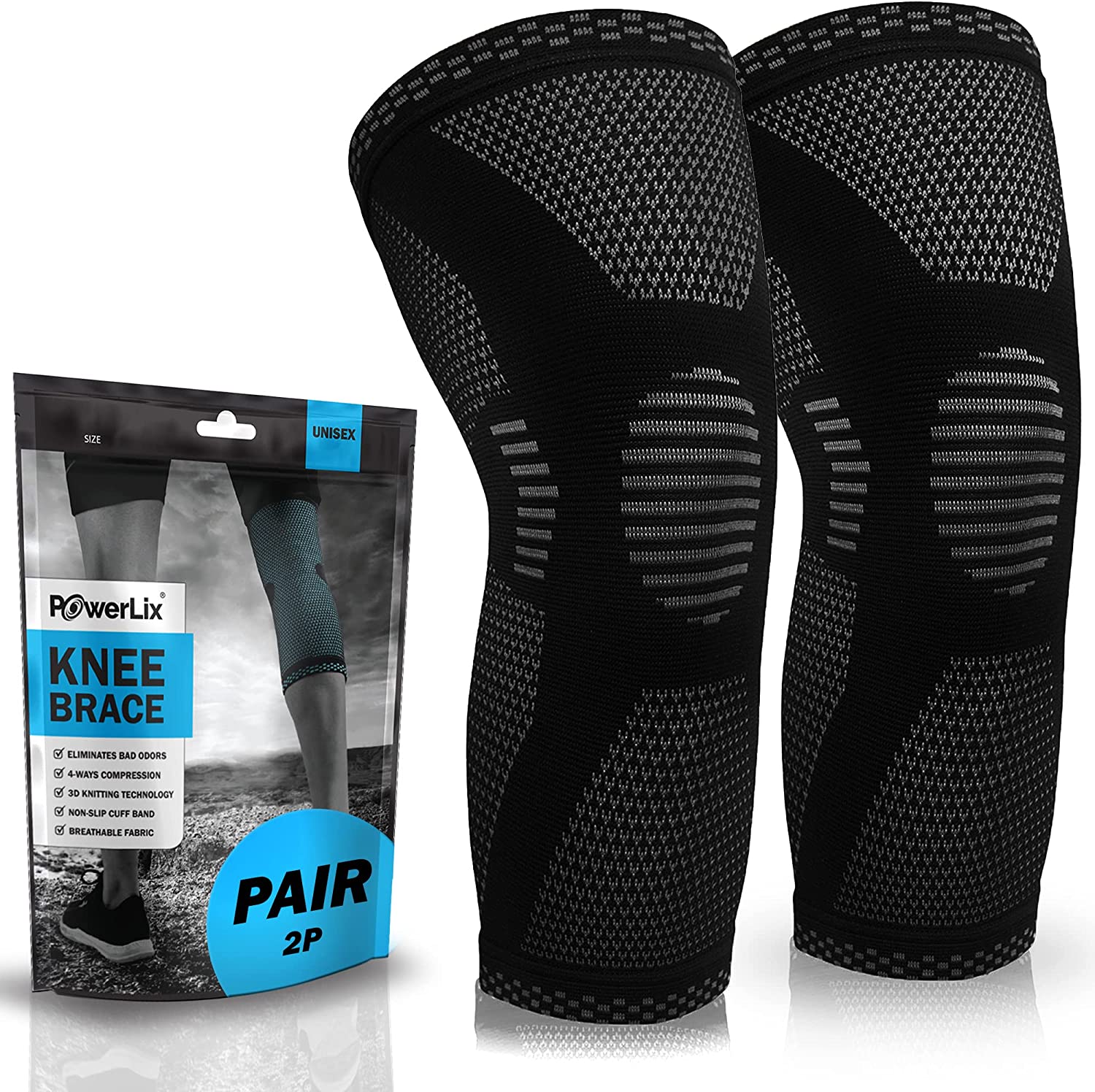 POWERLIX Knee Compression Sleeve - Best Knee Brace for Knee Pain for Men & Women – Knee Support for Running, Basketball, Weightlifting, Gym, Workout, Sports
