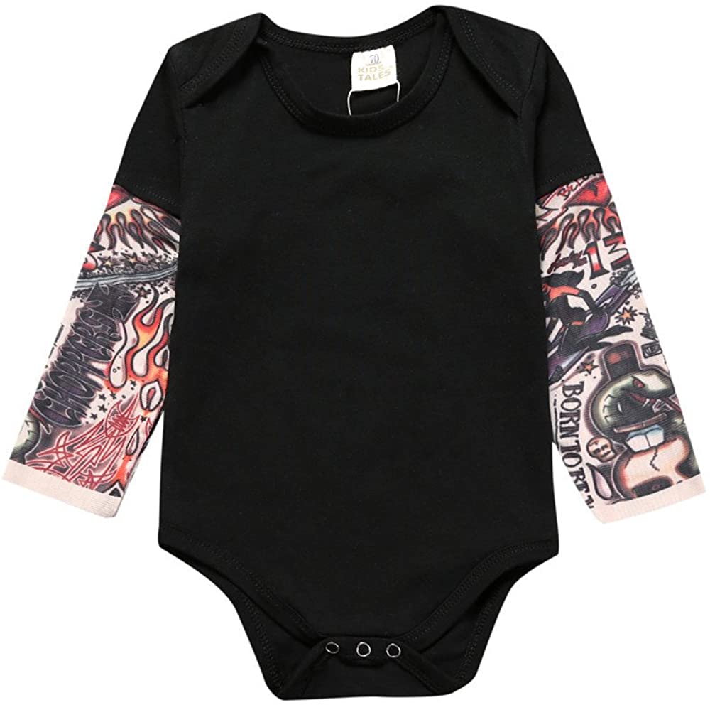 PAUBOLI Fake Tattoo Sleeve Shirt Onesie Bodysuit Baby Boy Biker Costume Gray Black