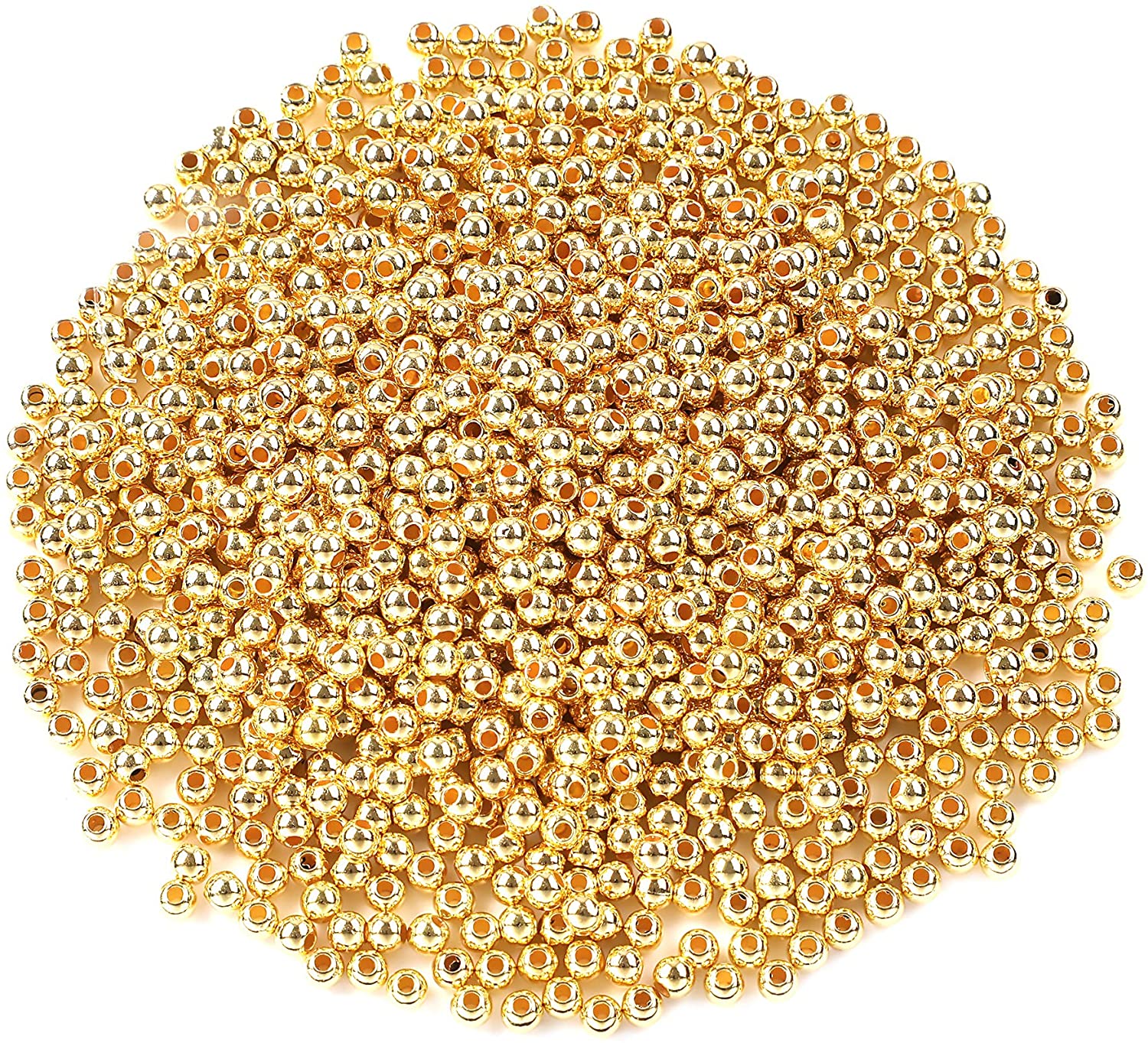 1200Pcs 4mm Smooth Round Beads Gold Spacer Loose Ball Beads for Bracelet Jewelry Making Craft