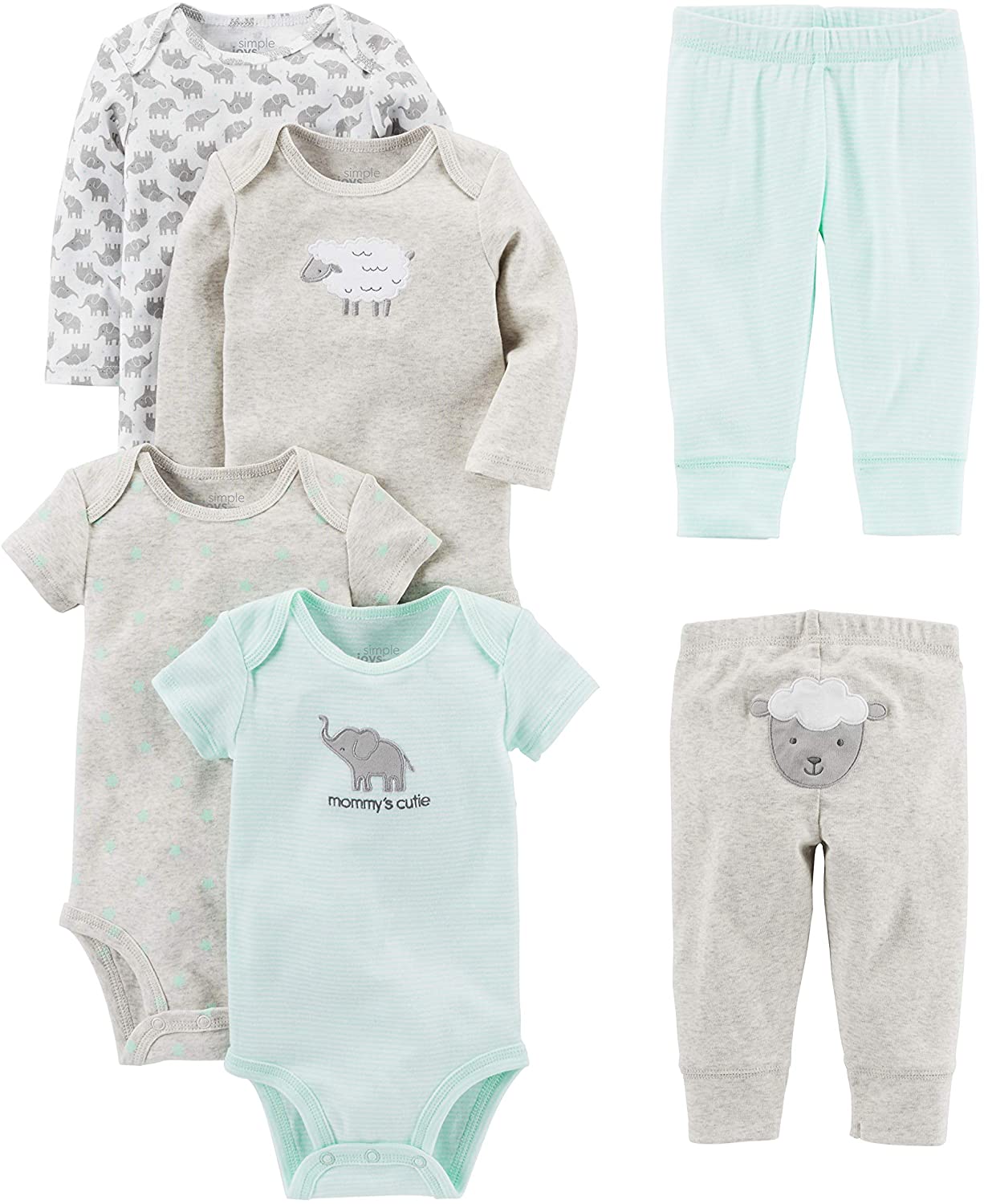 Simple Joys by Carter's Unisex Babies' 6-Piece Bodysuits (Short and Long Sleeve) and Pants Set