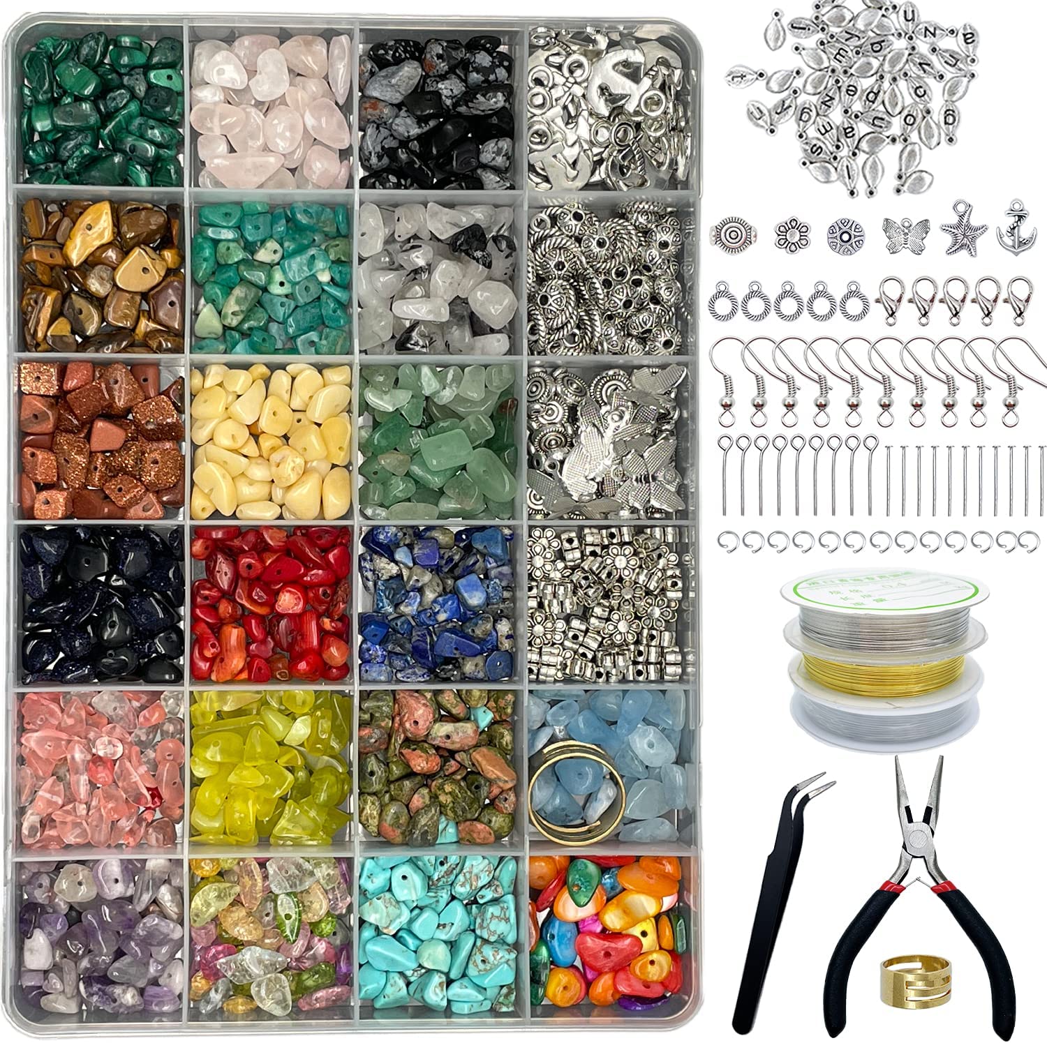 Xmada Jewelry Making Kit - 1587 PCS Beads for Jewelry Making, Jewelry Making Supplies with Crystal Beads, Jewelry Plier, Beading Wire , Earring Hooks, Ring , Bracelet Making Kit for Girls and Adults