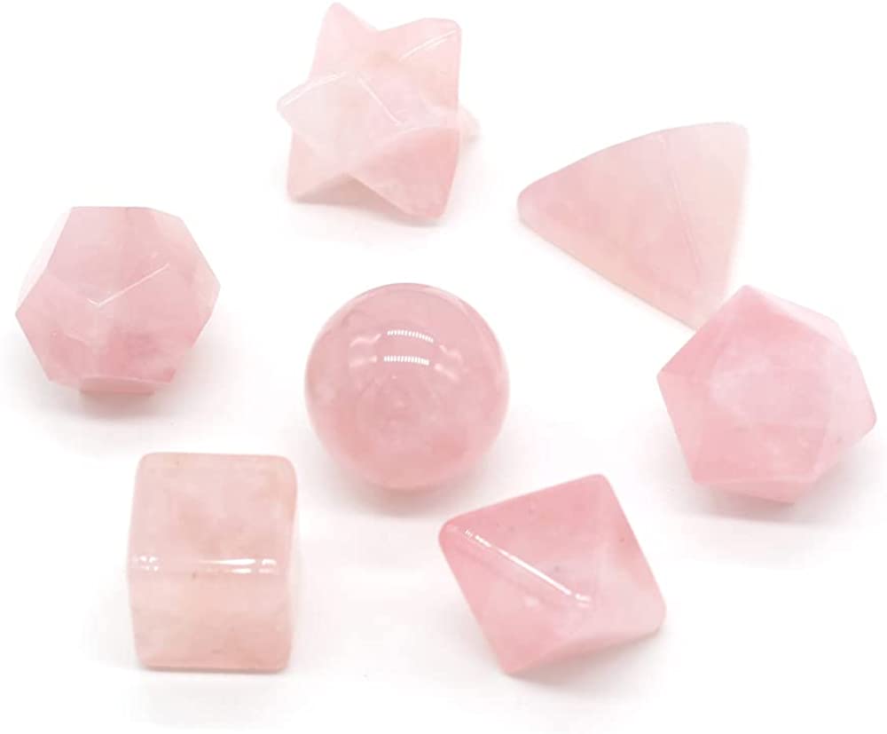 7PCS Rose Quartz Explosive Natural Semi-precious Stone Geometric Bead Room Decoration Making DIY Necklace Bracelet Jewelry Gift