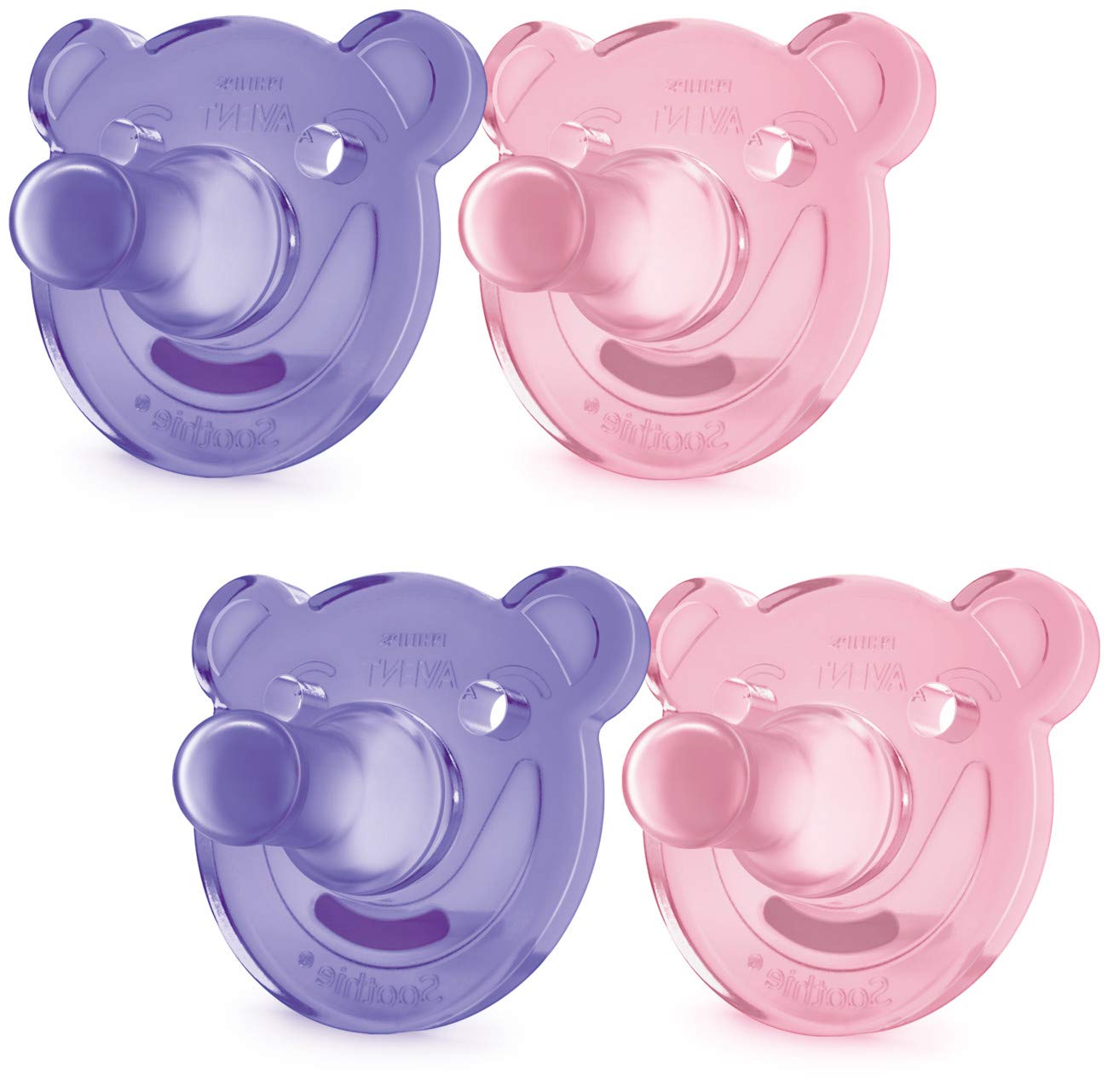 Philips AVENT Soothie Shapes Pacifier, 0-3 Months, Pink/Purple, 4 Pack, SCF194/42