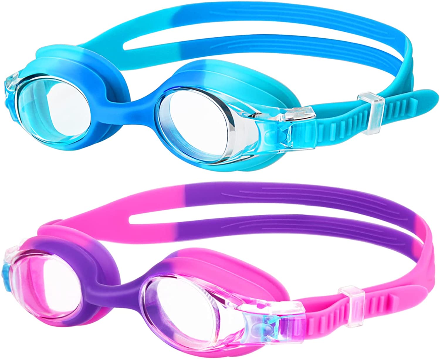 Kids Swim Goggles, 2 Pack Swimming Goggles No Leaking Anti Fog Kids Goggles for Boys Girls(Age 6-14)