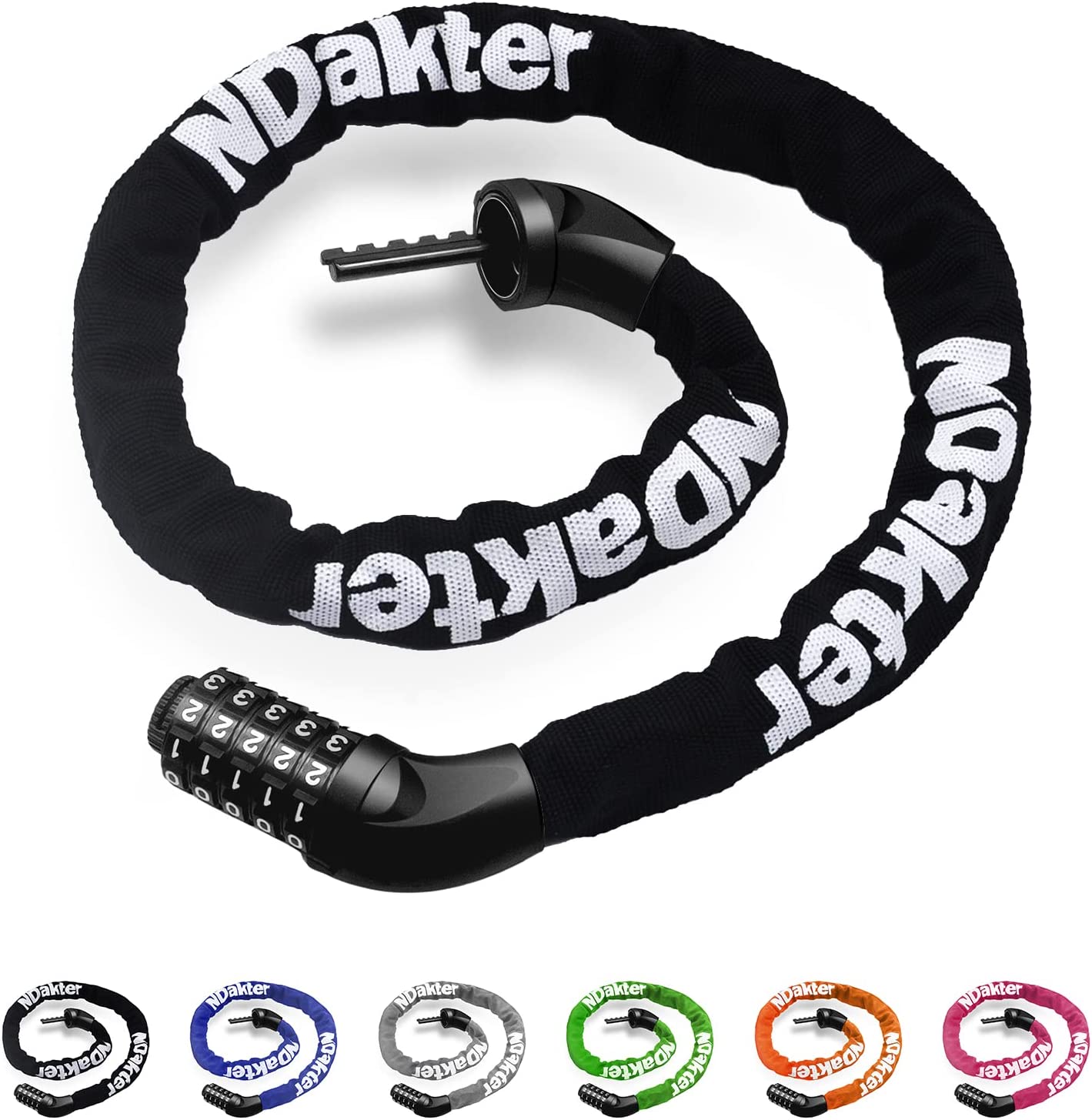NDakter Bike Chain Lock, 5 Digit Combination Heavy Duty Anti Theft Bicycle Chain Lock, 3.2 feet Long Security Resettable Bike Locks for Bike, Bicycle, Scooter, Motorcycle, Door, Gate, Fence
