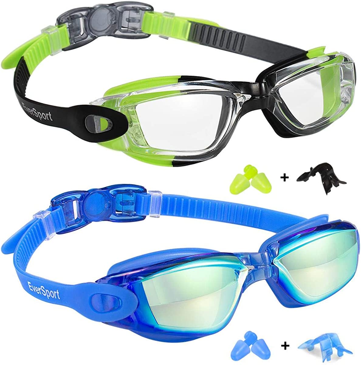 Kids Swim Goggles, Pack of 2 Swimming Goggles for Children Teens, Anti-Fog Anti-UV Youth Swim Glasses Leak Proof for Age4-16