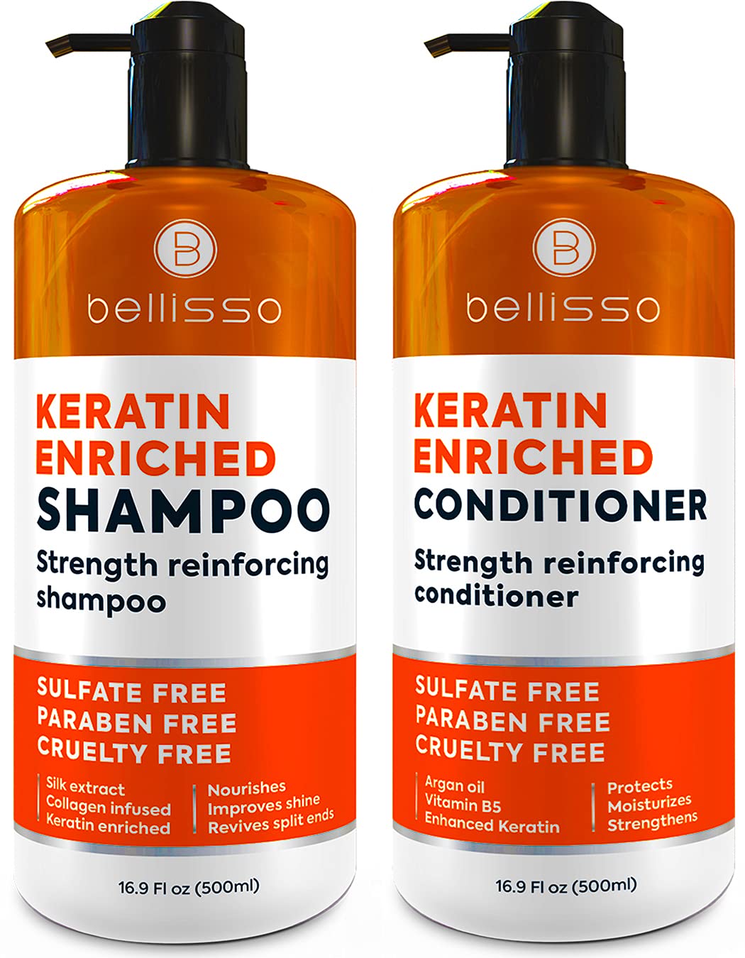 Keratin Shampoo and Conditioner Set - Sulfate Free Deep Treatment with Morrocan Argan Oil - Anti Frizz for Dry Hair and Extra Shine