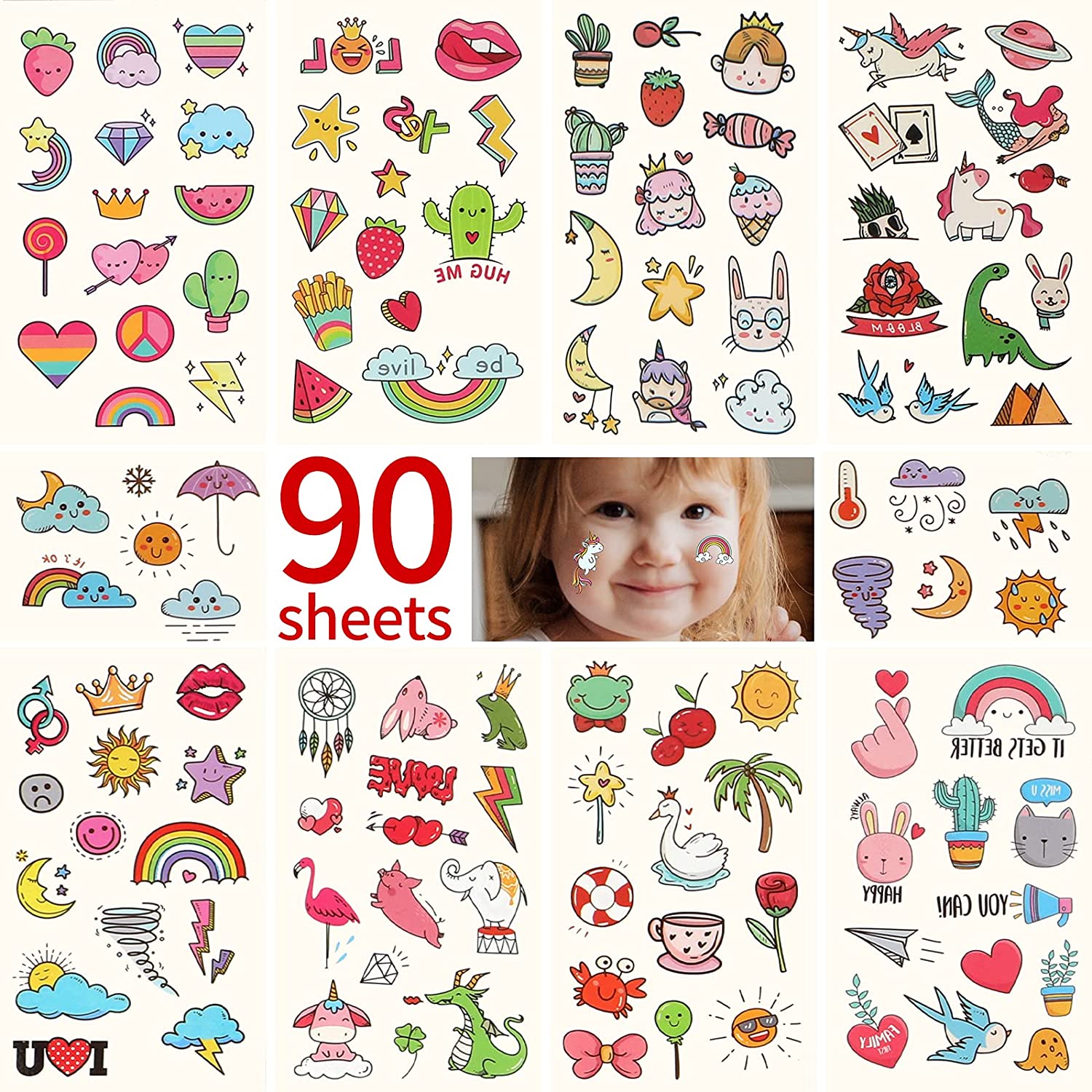 Metker 90 sheets (1000 patterns) kids waterproof Temporary Tattoos, children's temporary tattoo toys,suitable for birthday parties,group activities,tattoos stickers for kid.
