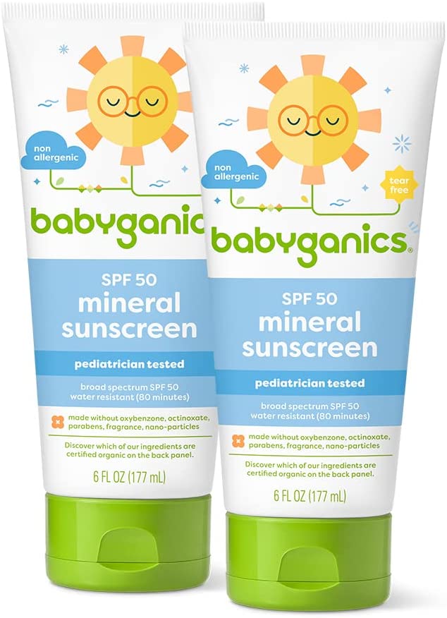 Babyganics SPF 50 Baby Sunscreen Lotion UVA UVB Protection | Water Resistant |Non Allergenic, 6 Fl Oz (Pack of 2)