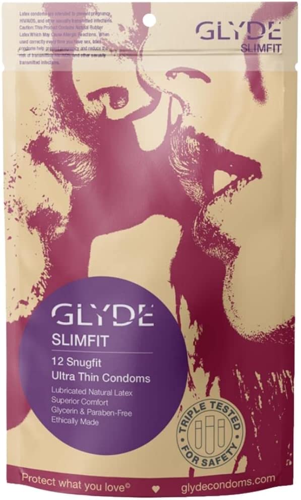 GLYDE Slimfit Premium Small Condom - 12 Snugger Fit Condoms - Natural and Non Toxic