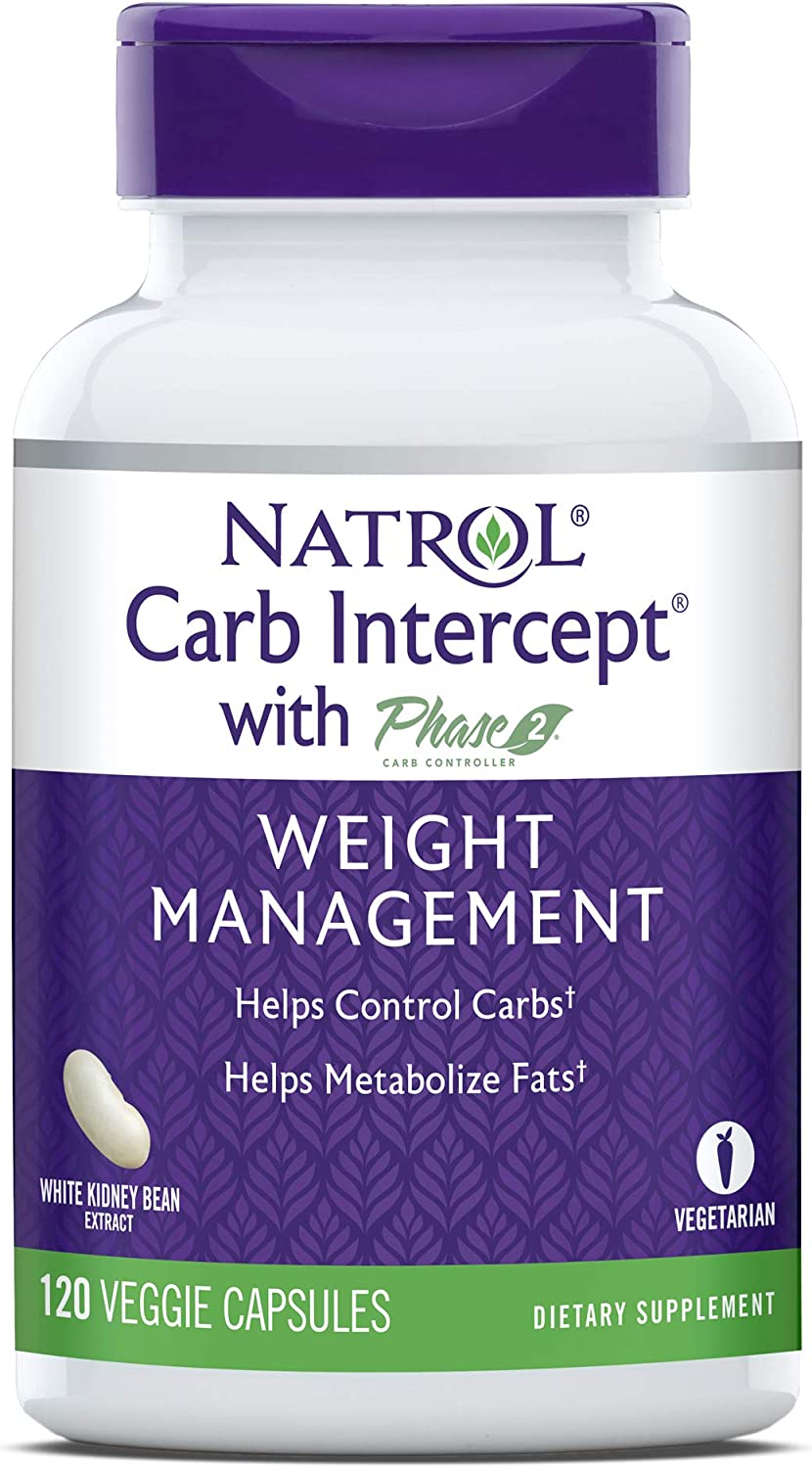 Natrol Carb Intercept with Phase 2 Carb Controller Capsules, White Kidney Bean Extract, Helps Control Carbs, Helps Metabolize Fats, Clinically Tested, Promotes Healthy Body Weight, 1,000mg, 120 Count