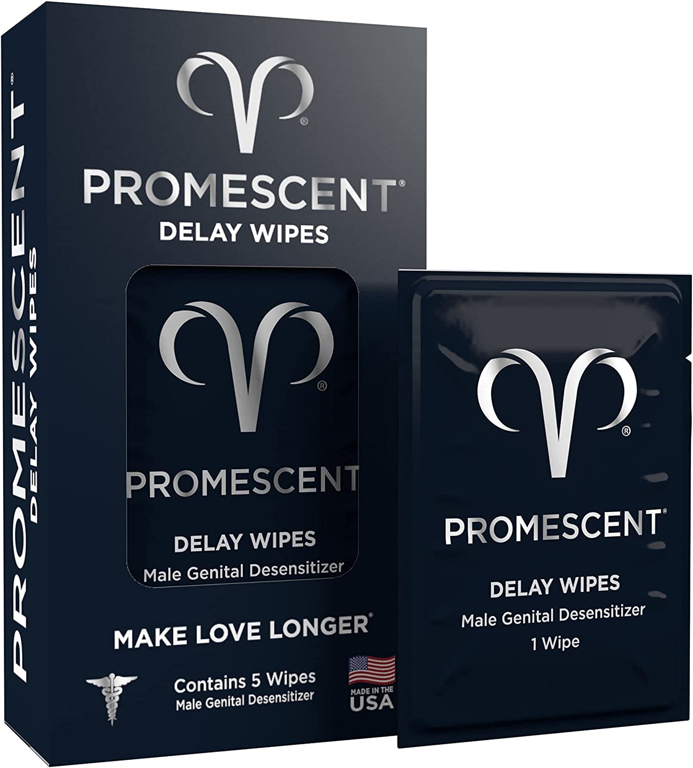 Promescent Delay Wipes Sexual Enhancer for Men to Last Longer in Bed, Extended Climax Control with Benzocaine for Male Genital Desensitizing - Increase Duration, Performance, and Stamina, 5 Count