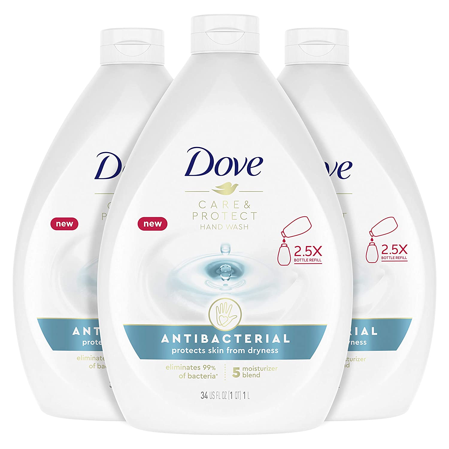Dove Hand Wash For All Skin Types Antibacterial Protects from Skin Dryness 34 Fl. Oz (Pack of 3)